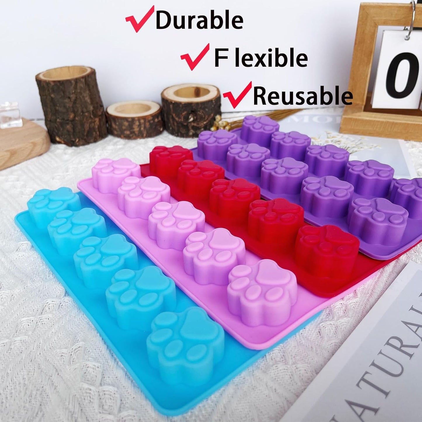 8PCS Silicone Molds Puppy Dog Paw and Bone Shape, Reusable Silicone Chocolate Molds, Non-Stick gummy molds, Dog Treat Molds, Used for Chocolate, Candy,Pudding, Jelly,Ice Cube,Biscuits
