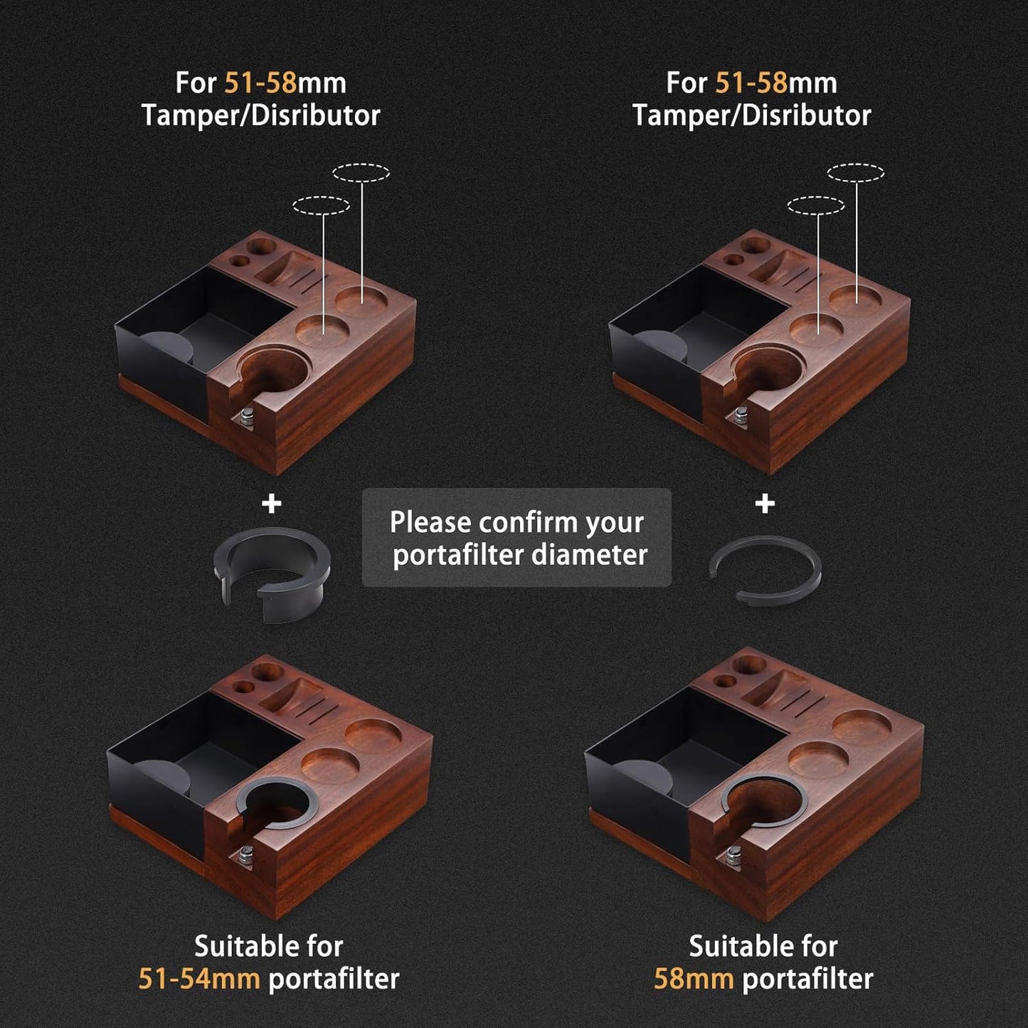 Espresso Knock Box, Walnut Tamping Station, 9 in 1 Coffee Organizer Box Fit for 51mm 54mm 58mm, Coffee Distributor & Portafilter, Espresso Accessories Kit