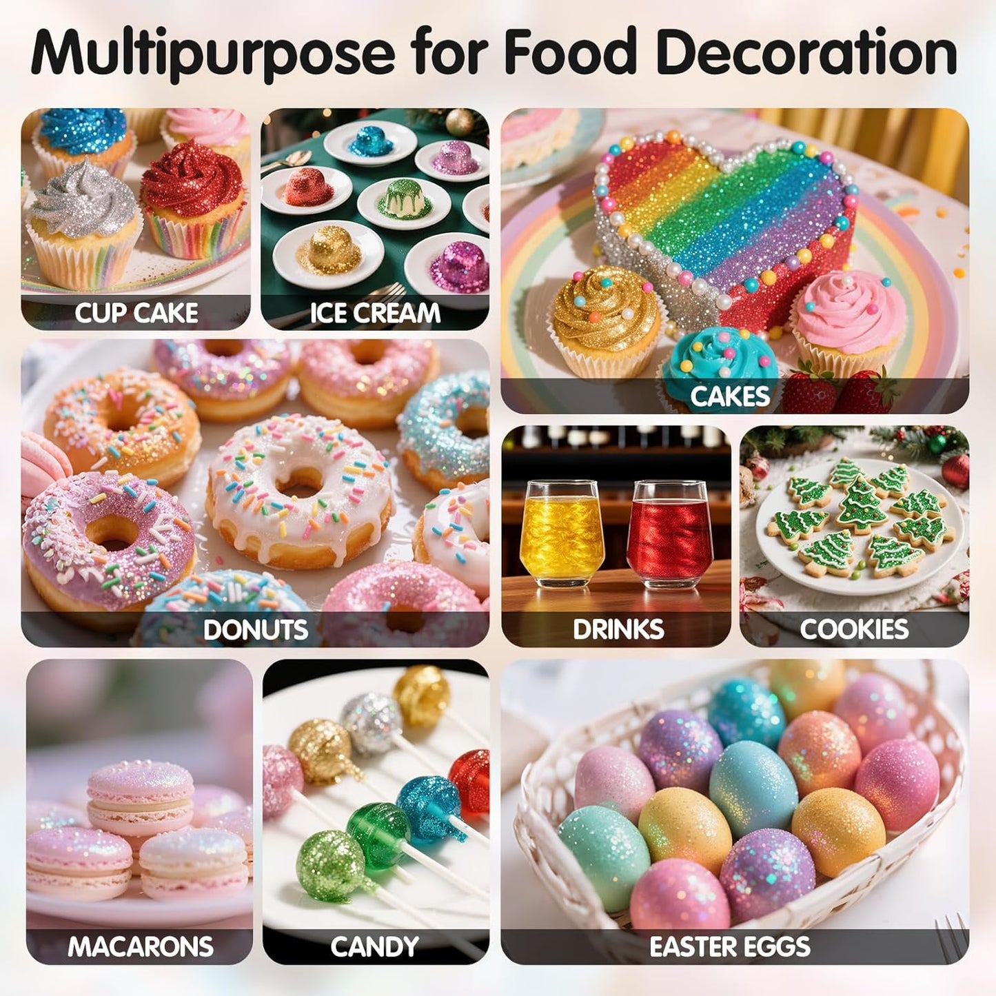 Edible Silver Glitter for Drinks, Food Grade 10g Silver Sprinkles Cake Decorating Supplies, Edible Luster Dust for Cocktail Beverages,Halloween Food Coloring Shimmer Powder for Baking,Cake Cupcakes Cookies Drinks Eggs Candy Strawberries Decorations