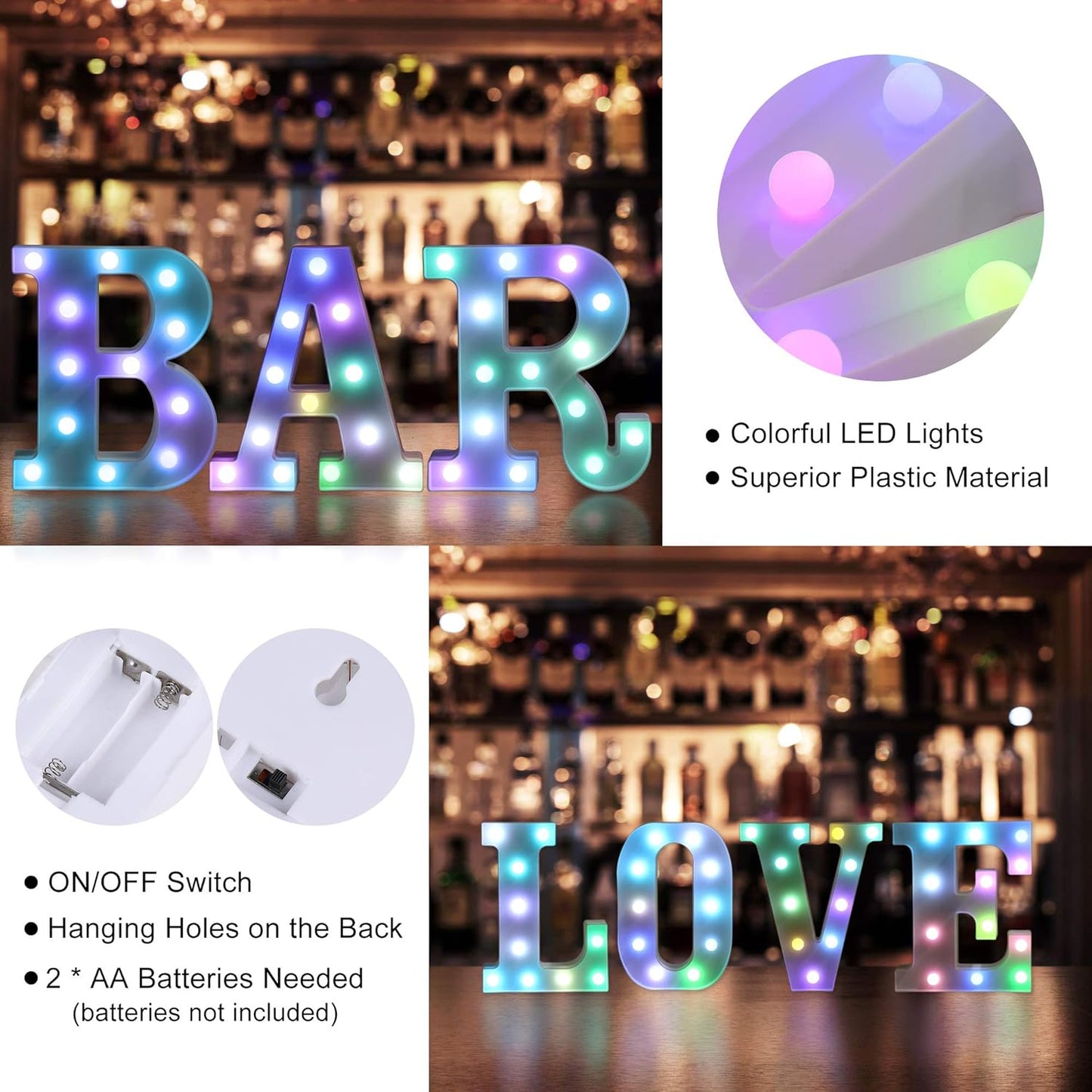 Foaky Colorful LED Letter Lights with Remote,Marquee Light Up Letters Sign for Night Light Wedding/Birthday Party Battery Powered Christmas Lamp Home Bar Decoration(P)