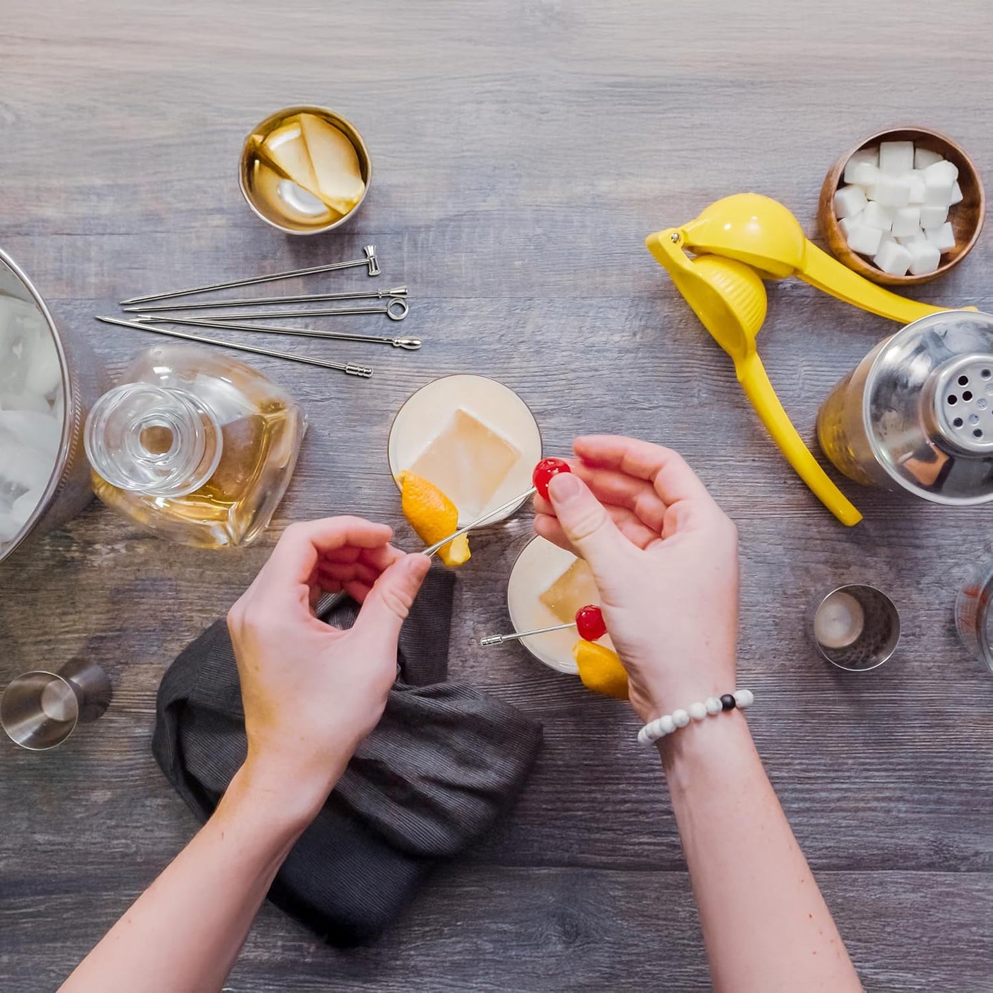 DEMIGO Cocktail Picks, 8 New Styles Stainless Steel Reusable Olive Stuffers Martini Picks set Fruit Toothpicks Garnish Skewers Appetizer Drink Stick for Bar party, Barbeque Snacks, Club sandwiches