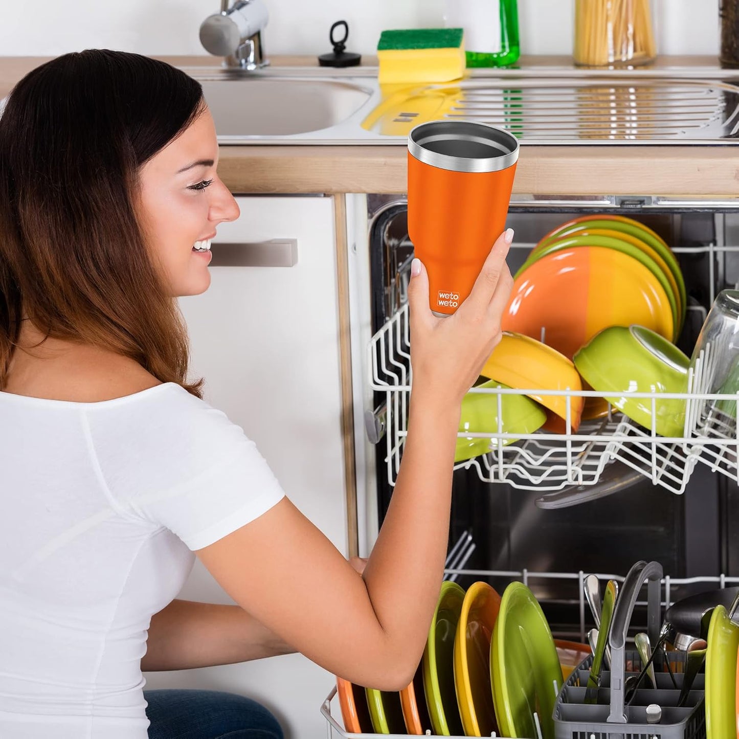 WETOWETO 30 oz Tumbler Stainless Steel Vacuum Insulated Coffee Ice Cup Double Wall Vacuum Coffee Cup Thermal Cups for Hot and Cold drinks, Suitable for Beach, Travel (Orange, 1 Pack)