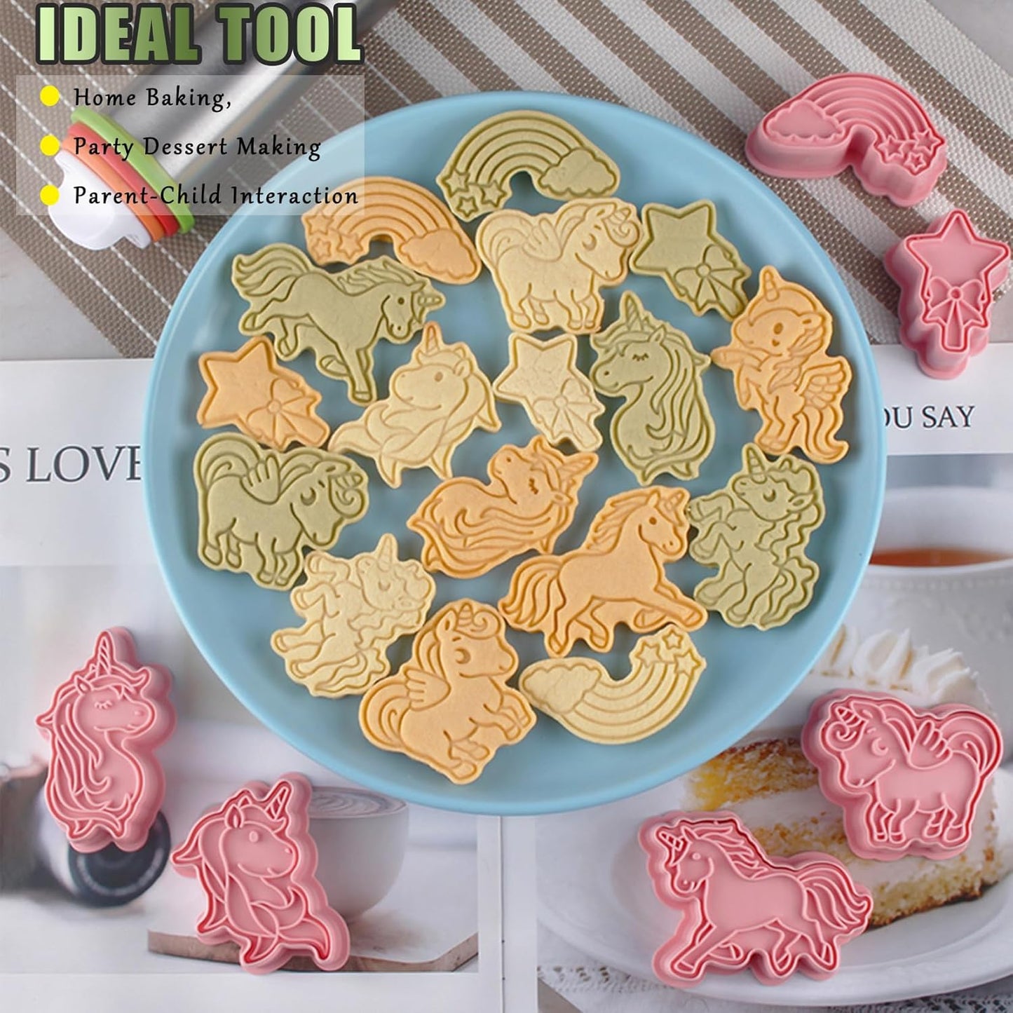 8 Pcs Unicorn Cookie Cutters Set Baking Molds 3D Unicorn Press type Cookie Cutter for Baking, Fondant, Cheese, and Pastries