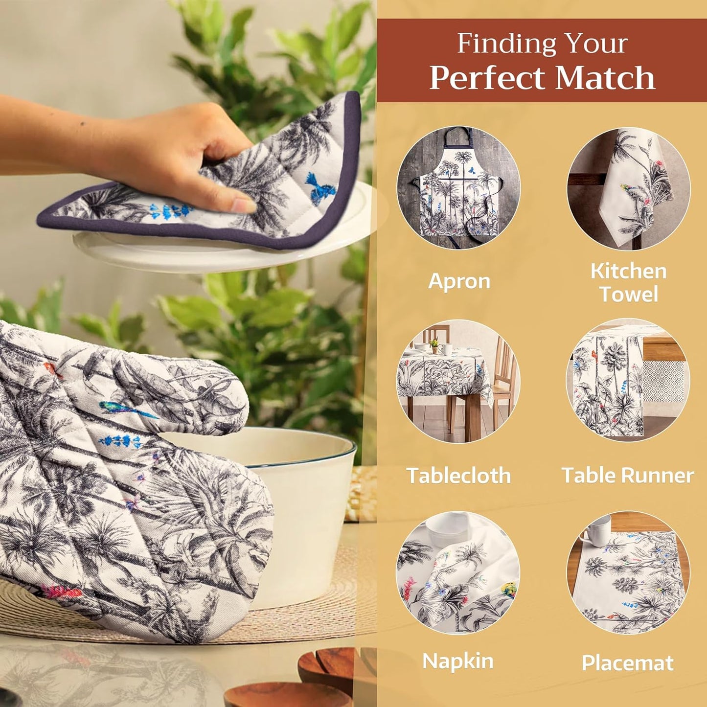 Maison d' Hermine Pot Holders Set 100% Cotton Heat Resistant Potholders 8" x 8" Hot Pads with Loop BBQ, Cooking, Baking, Grilling, Kitchen, Handling Hot Pans (Pack of 2, Amazonia)