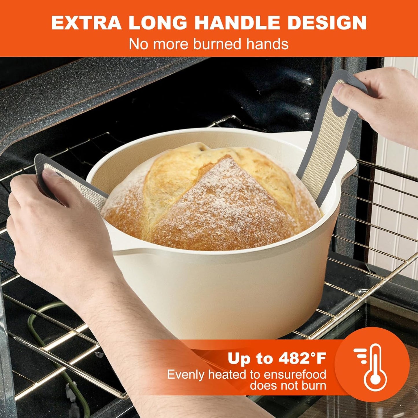 Silicone Bread Sling Dutch Oven Liner, Non-Stick & Easy Clean Reusable Oval and Round Silicone Bread Baking Mat with Long Handles, Easy to Transfer Sourdough Bread - 2 Gray Set