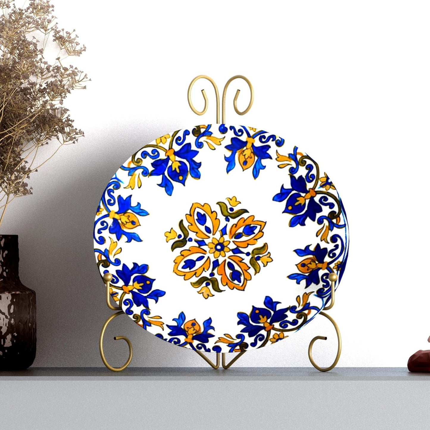 10 Inch Display Plate Stand with Folding Design, Metal Plate Holder for Tables, Picture Easel for Home Decoration, Photo Frame Stand, 10'' Gold, 2-Pack