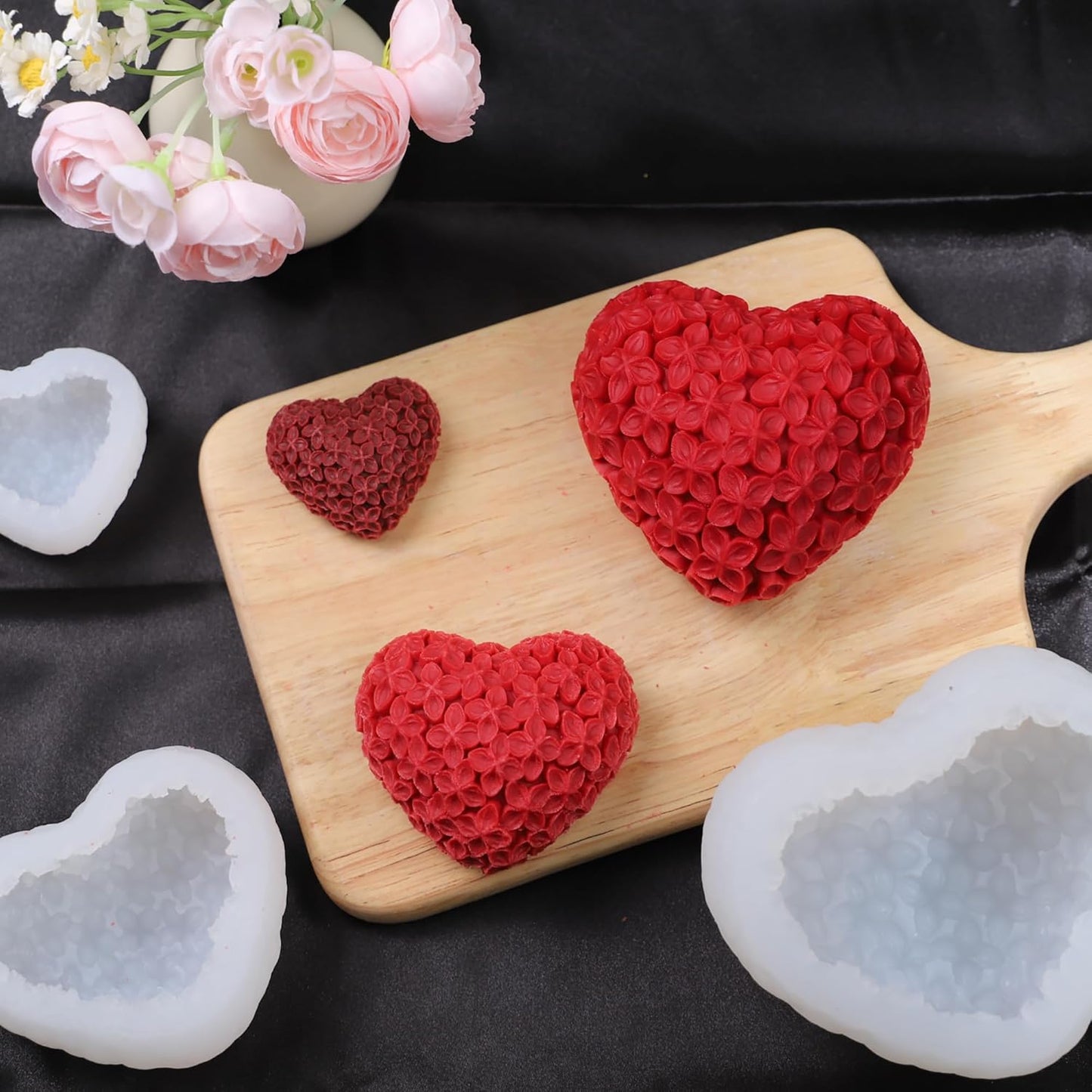 3 Pack Rose Heart & Peony 3D Flower Molds - Silicone Resin Casting Molds for Home Decor & Crafting