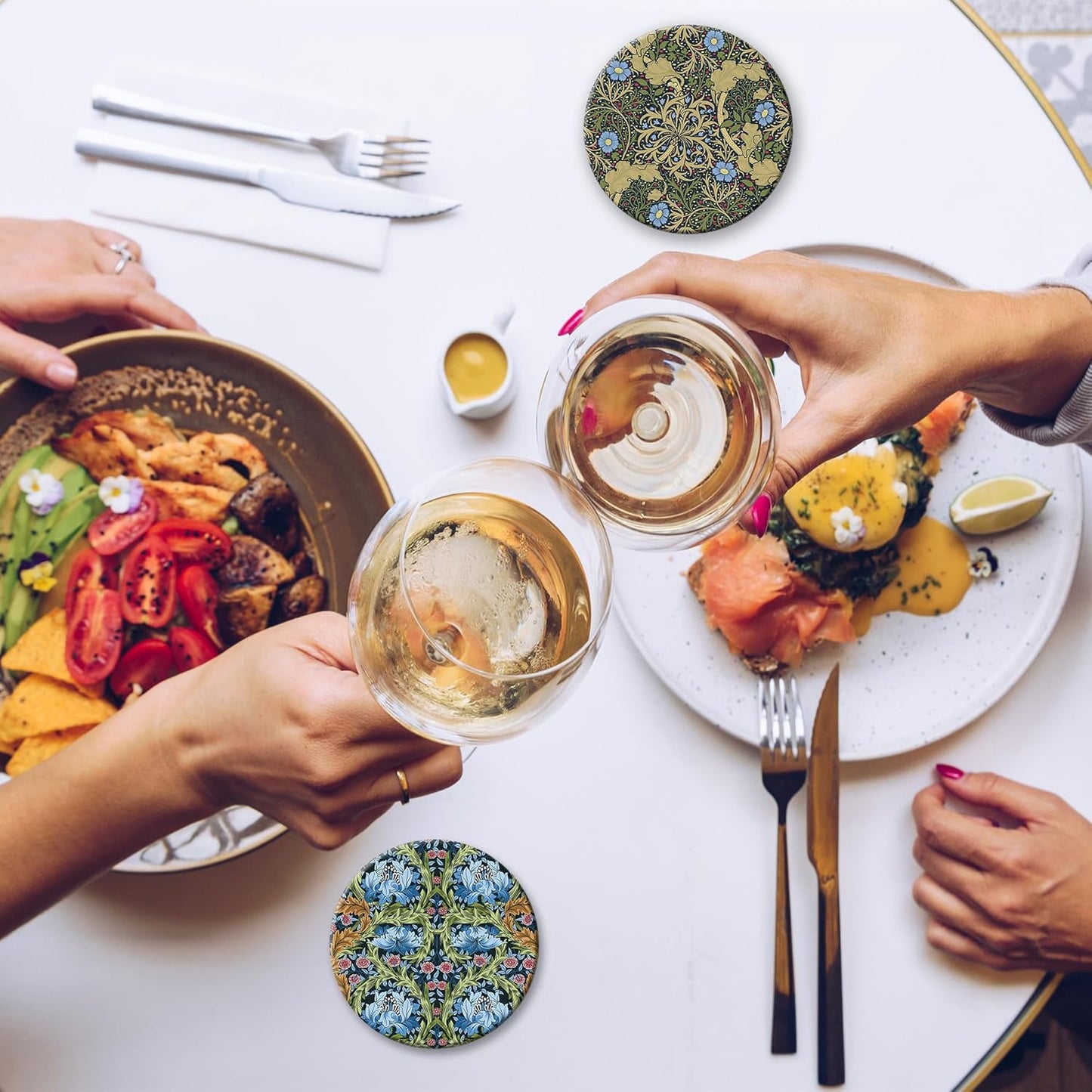 Coaster for Drinks Set of 6, Vintage Flower Absorbing Round Ceramic Stone Coaster with Cork Base,Tabletop Protection Mat for Mugs and Cups,Coffee Table Wine Glass Home Bar 4 Inch