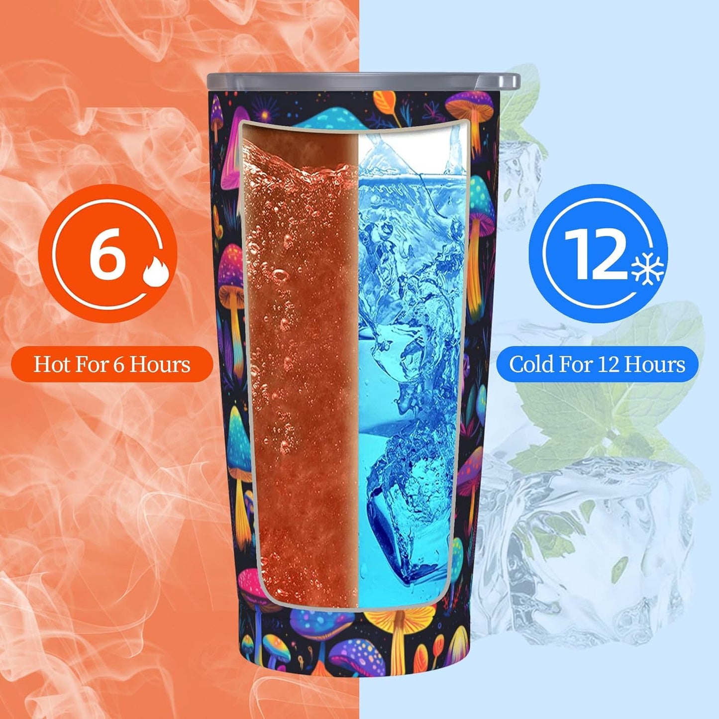 Mushroom Tumbler with Lid and Straw 20oz Coffee Tumblers Leakproof Stainless Steel Travel Mug Vacuum Insulated Cup for Iced and Hot