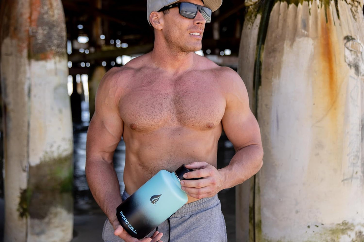 HYDRO CELL Stainless Steel Insulated Water Bottle with Straw - For Cold & Hot Drinks - Metal Vacuum Flask with Screw Cap and Modern Leakproof Sport Thermos for Adults (Teal/Black 64oz)