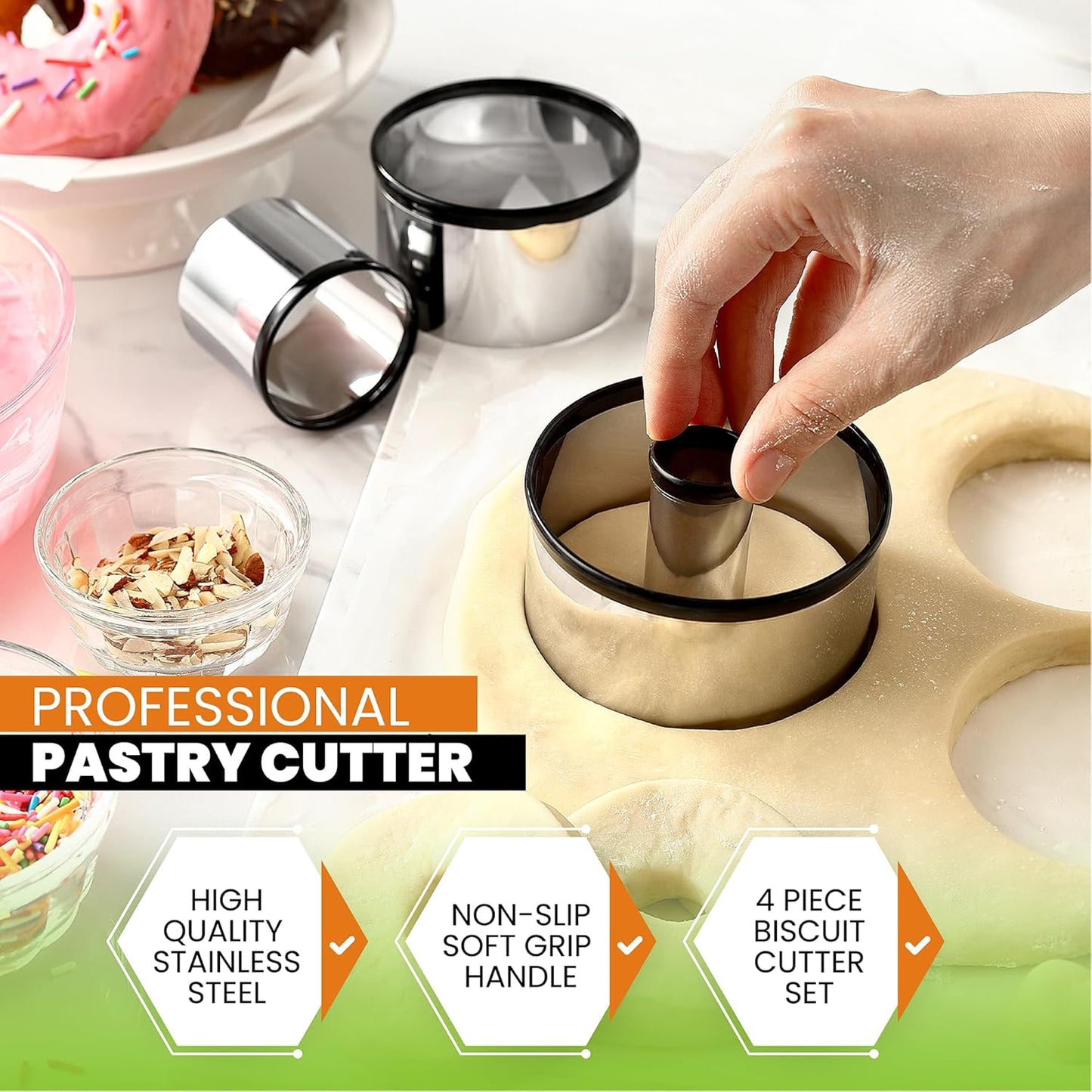 Spring Chef Large Dough Blender & Biscuit Cutter Set, Heavy Duty Stainless Steel Professional Pastry Cutter, Soft Grip, Black