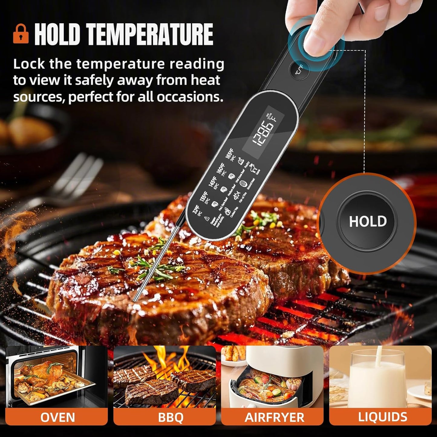 3X Faster 0.5s Instant Read Meat Thermometer, 2025 Rechargeable ±0.5℉ NIST Certified Wireless Food Thermometer, Waterproof, Auto Wake/Sleep, Rotation Display & Temp Lock for BBQ, Candy, Grill