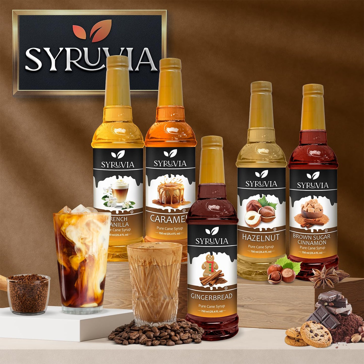 Syruvia SALTELLA Coffee Syrup Vanilla Salted Caramel - 25.4 fl oz - Kosher Coffee Syrups, Gluten Free, No Coloring, Perfect for Drinks, Soda, Shakes, Desserts, and More.