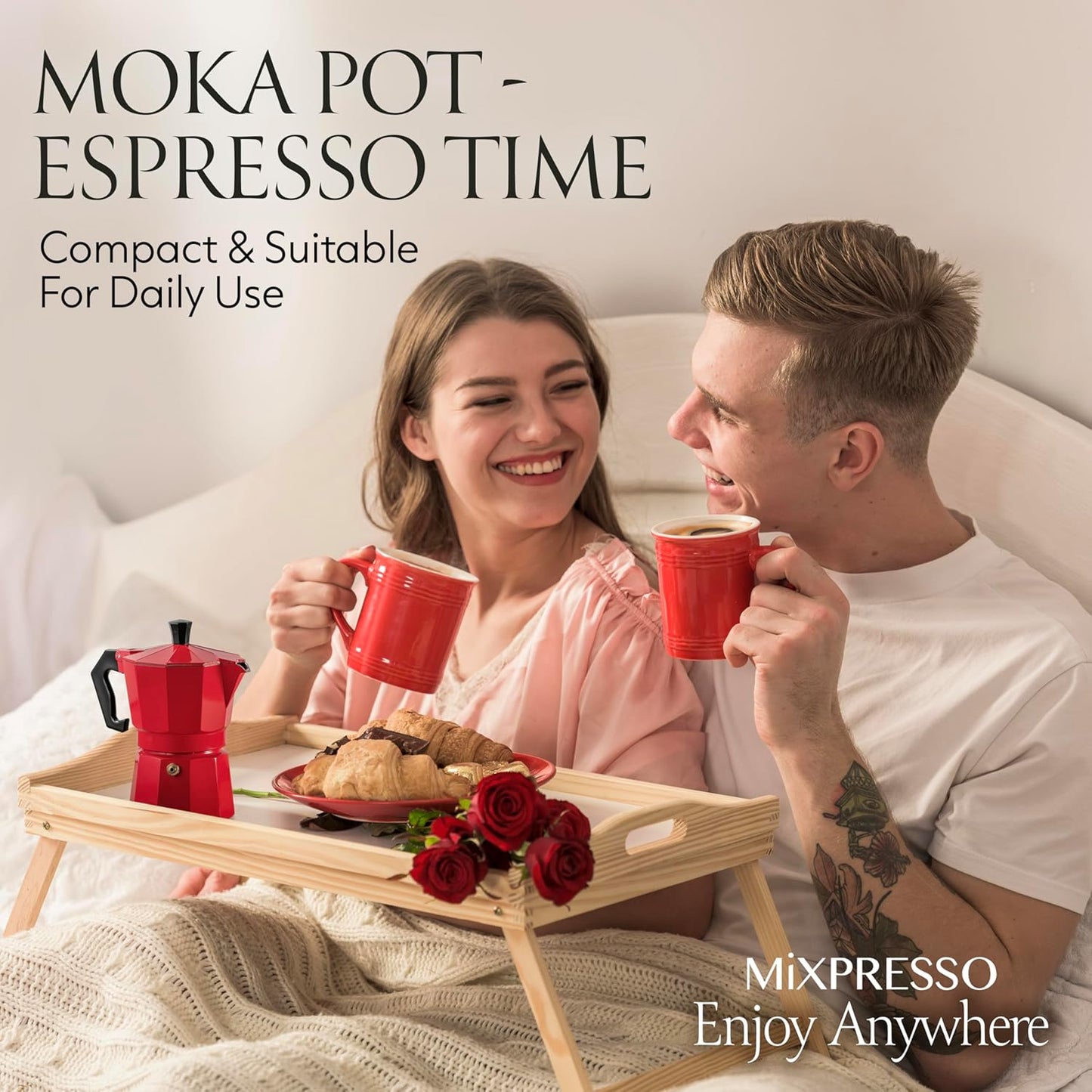 Mixpresso Red 3 Cup Moka Pot Cuban Coffee Maker, Moka Pot for Gas, Electric Stove Top, Classic Italian Coffee Maker, Stovetop Espresso Maker, Camping Pot Makes 3 Espresso Cup 5 Oz