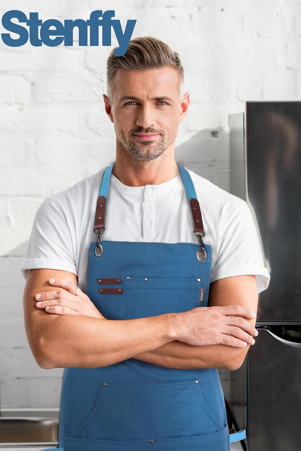 5 Pack Kitchen Apron, Work Apron, Canvas, Multiple Pockets, Gardening, Painting, BBQ, Artist, Carpenter, Sizes M to XXL, Blue