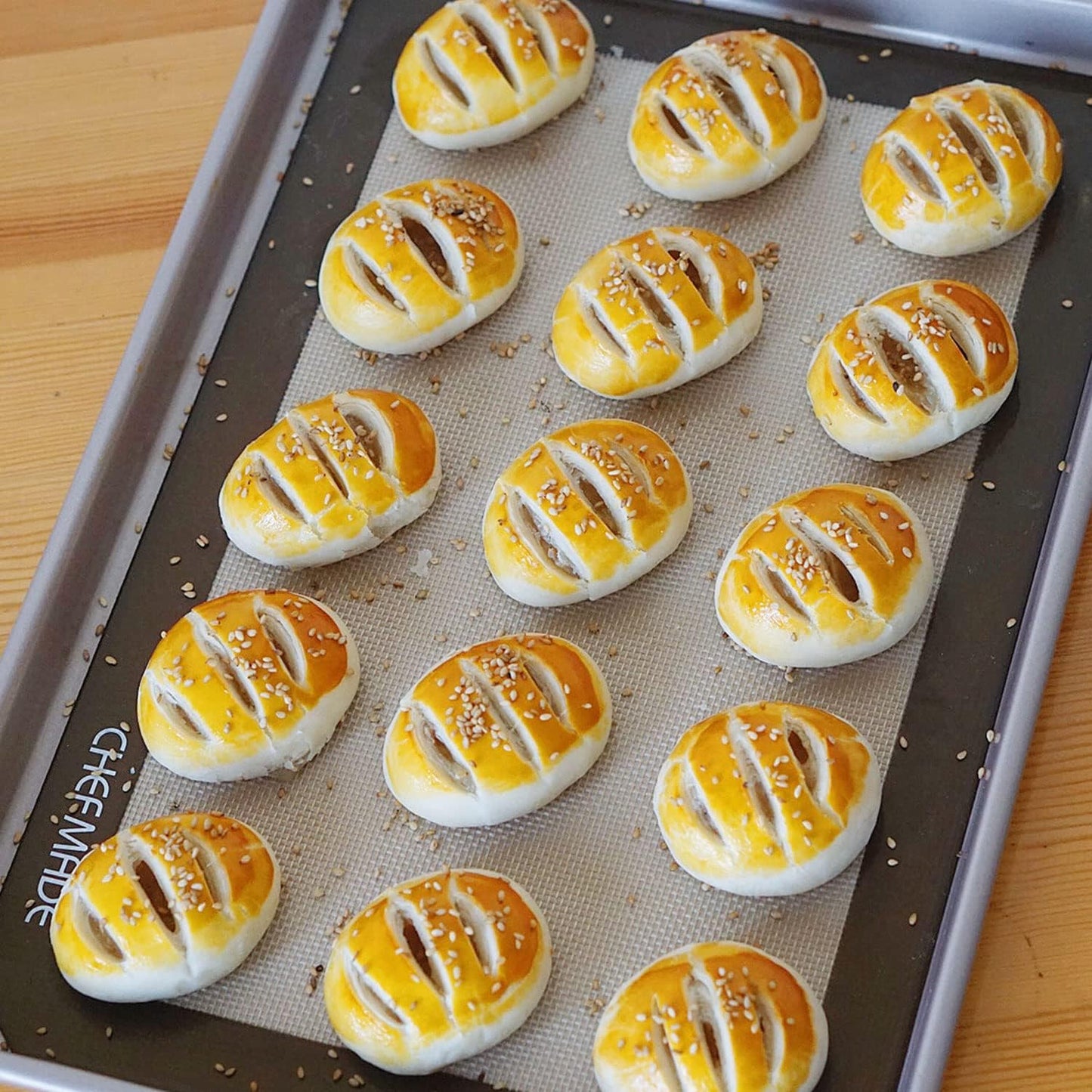 CHEFMADE 13-Inch Silicone Baking Mat with Measurements, Non-stick Heat Resistant Rolling Dough Mat, for Pastry,Pizza, Fondant and Pie Crust Making 8.6" x 12.6" (Brown)