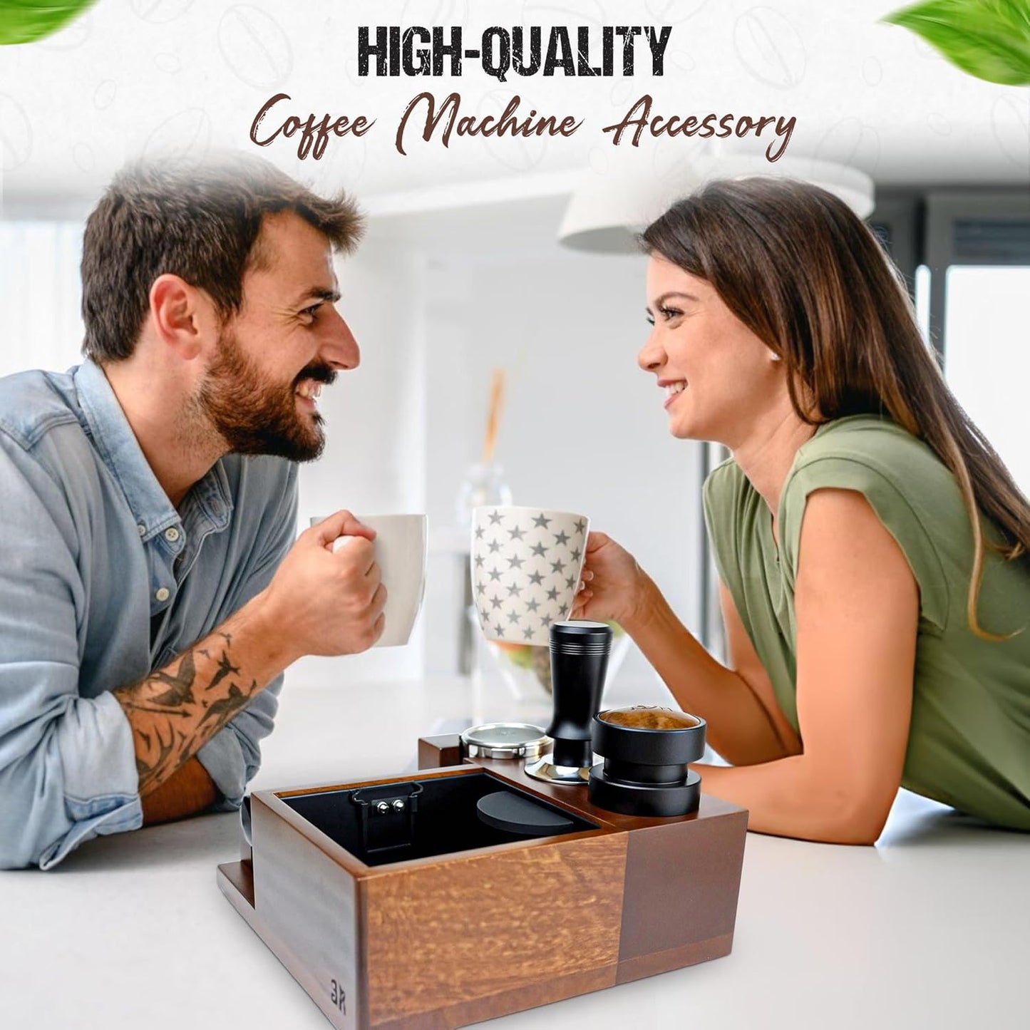 53mm Espresso Distributor, Distribution Tool Aluminum Alloy, Stainless Steel and Walnut Wood Cap, Adjustable Height Leveler for 54mm Portafilters, Espresso Coffee Accessories