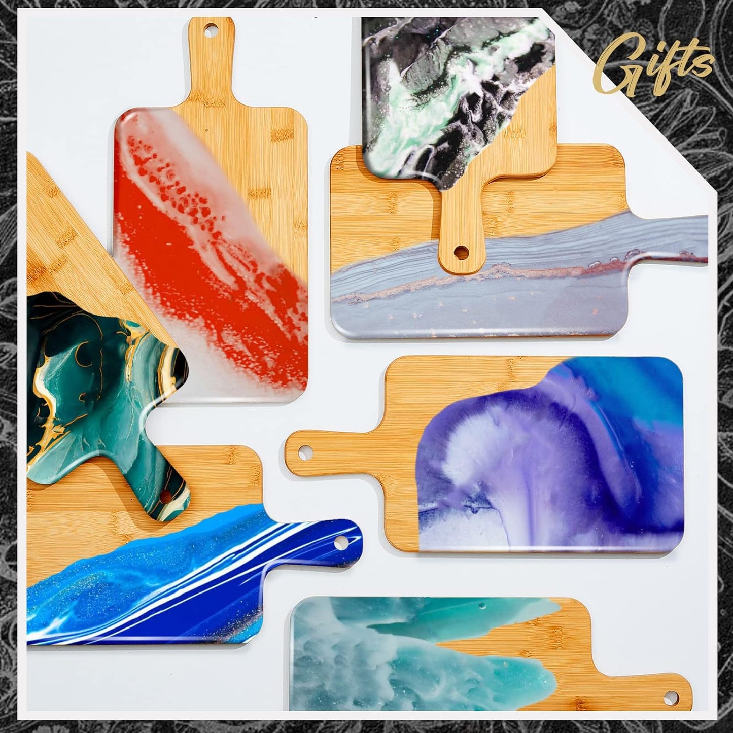 Nuenen 10 Pcs Wood Cutting Board with Handle 15.7 x 7.8 Inch Bamboo Wooden Serving Kitchen Chopping Boards for Pizza, Bread, Cheese, Charcuterie, Fruit, Vegetables(Bamboo)