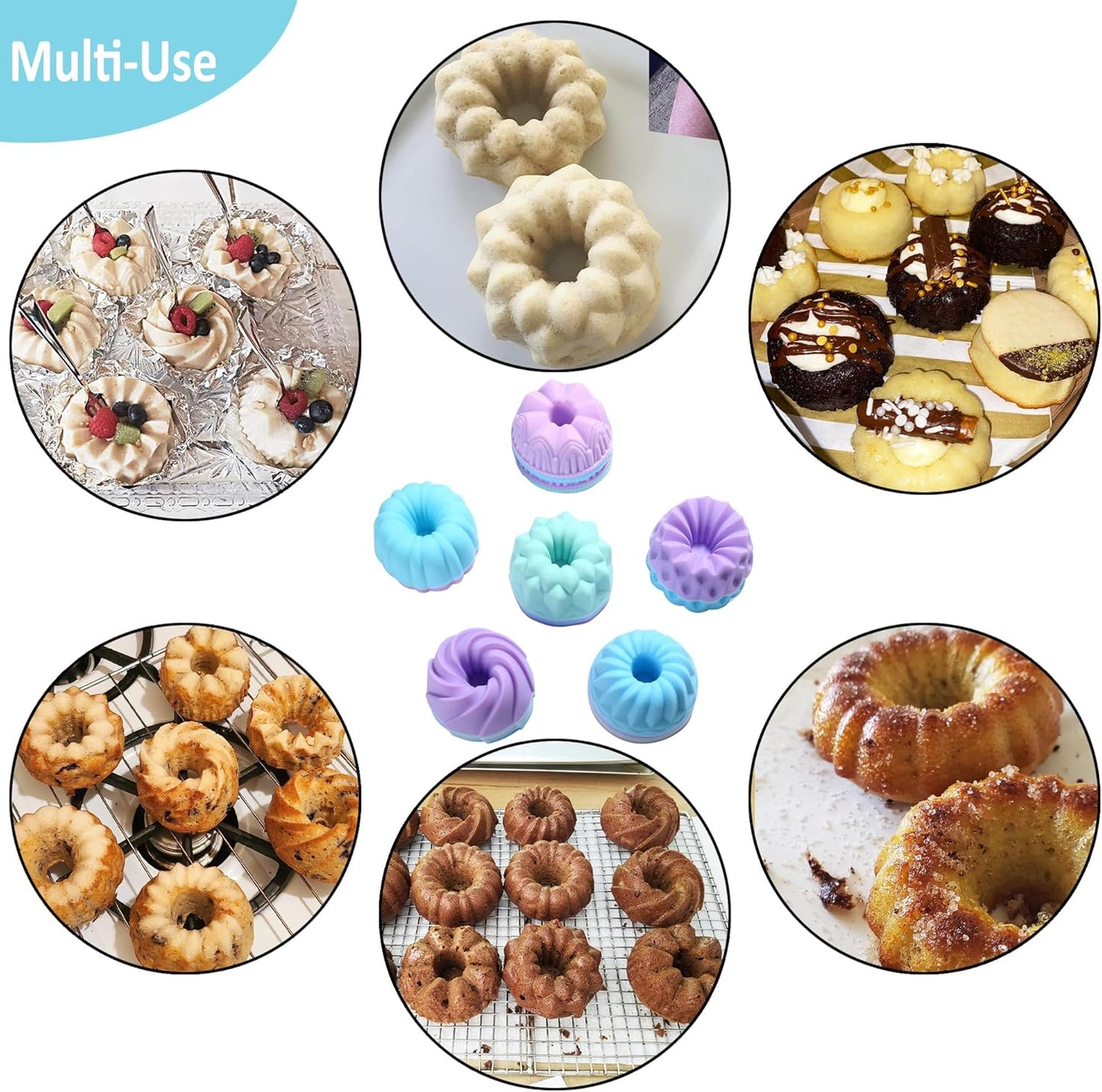 Tongjude 46 Piece Silicone Bakeware Set, Non-Stick Kitchen Oven Baking Pans, Silicone Cake Molds with Cake Pan, Chiffon Cake Pan, Donut Pan, Square Cake Pan and Loaf Pan