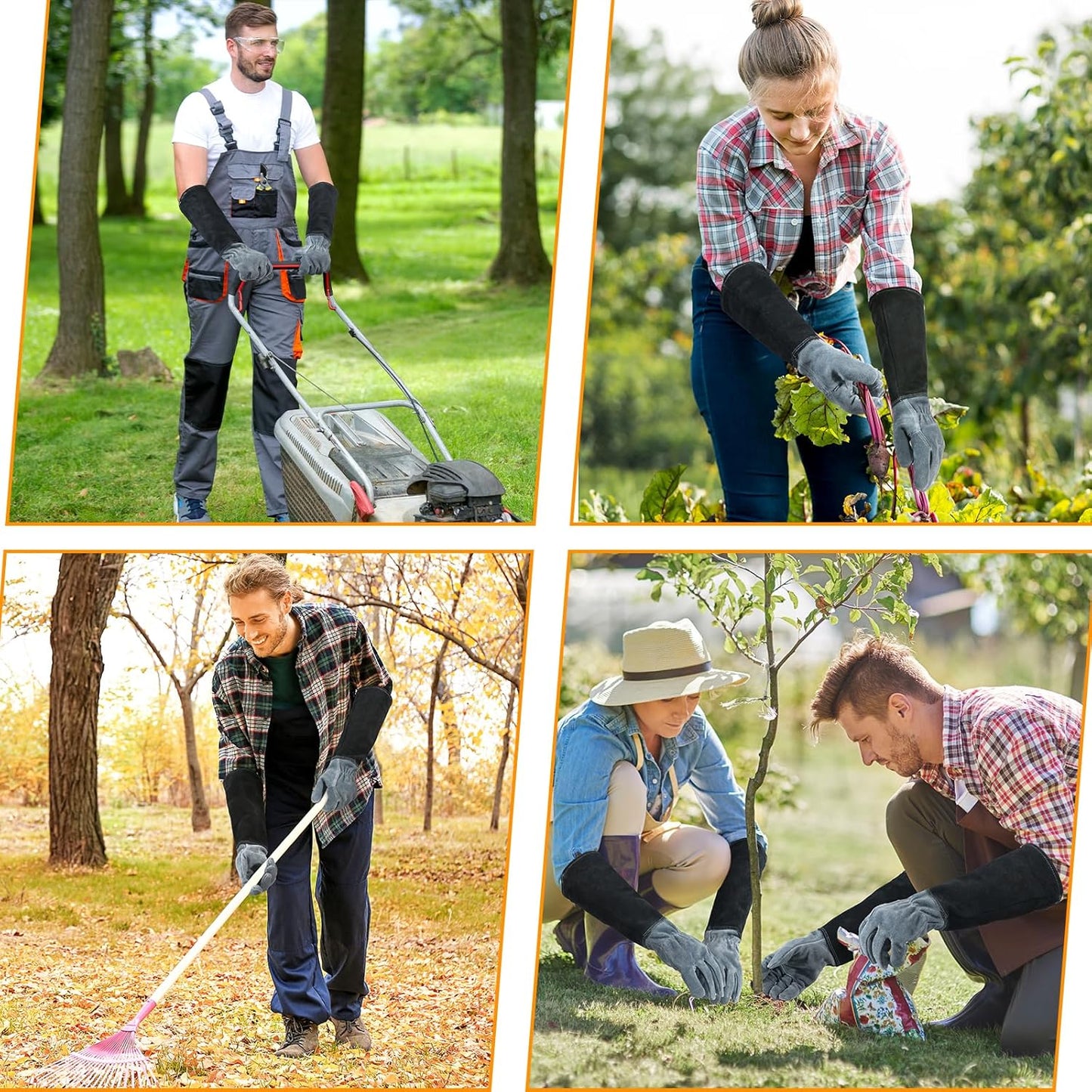 HANDLANDY Long Gardening Gloves for Men & Women, Cowhide Leather Rose Pruning Gloves, Breathable Thorn Proof Gauntlet Glove (Dark Grey-Black, L)