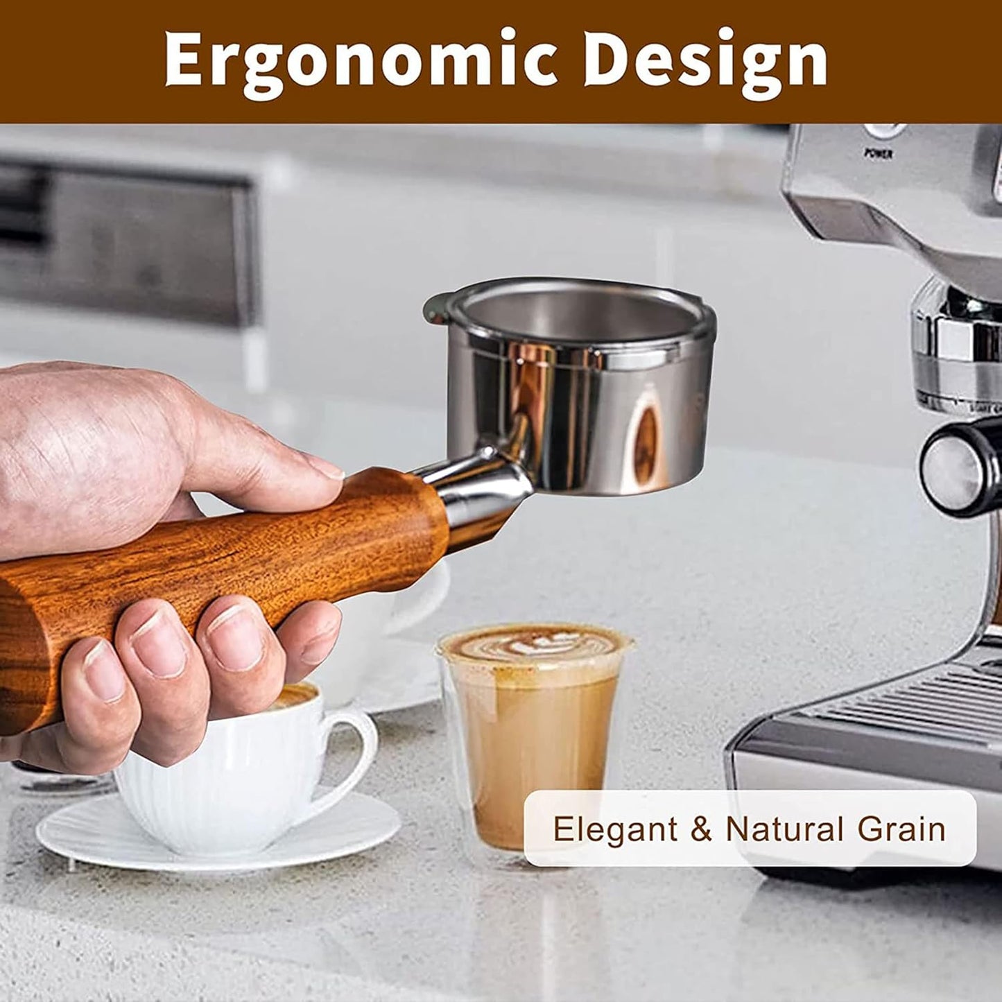 54mm Coffee Bottomless Portafilter, Compatible with Breville Barista Bes 870/878/880 Replacement Parts Bottomless Portafilter(brown).