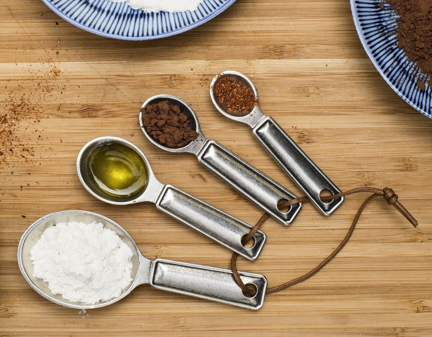 DANFORTH Queen Anne Measuring Spoon Set on Cord, Heirloom Quality Handcrafted Pewter, Made in USA