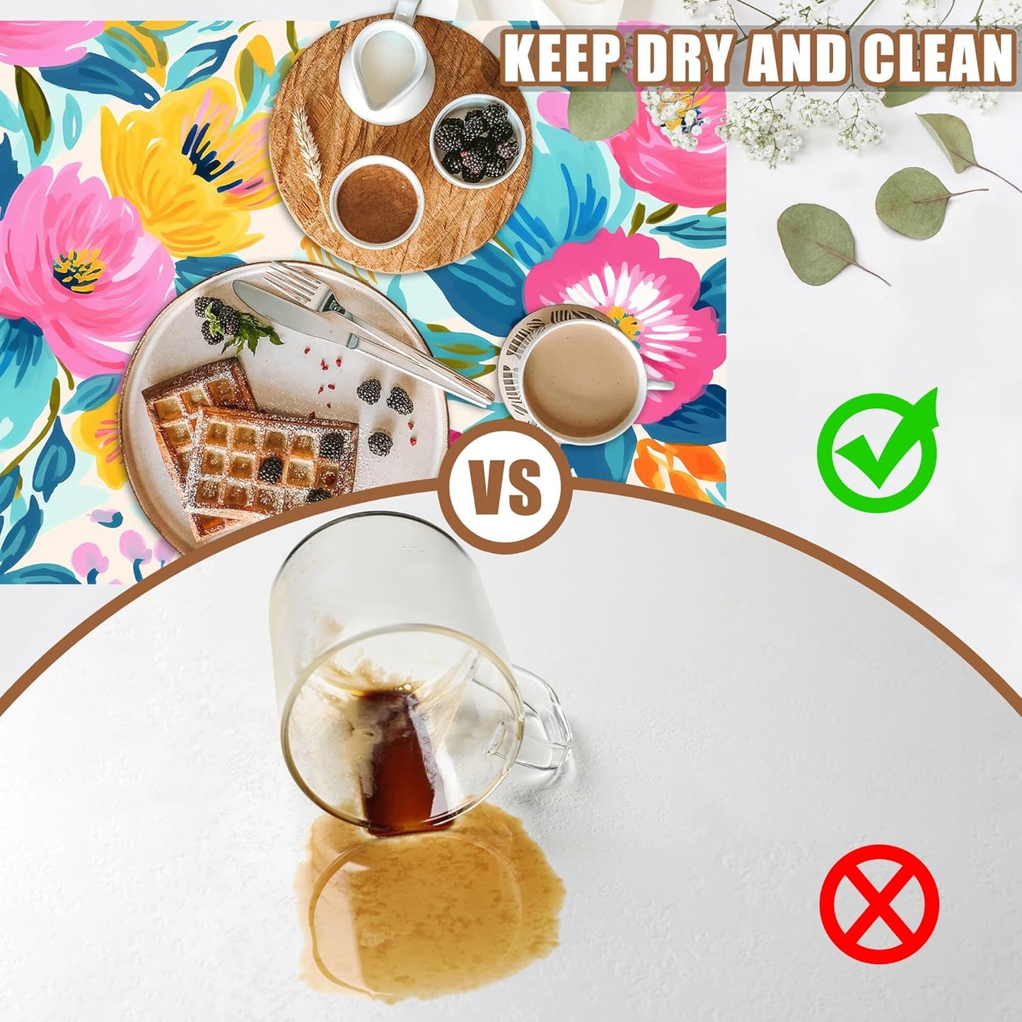 Watercolor Floral Dish Drying Mat for Kitchen Counter Coffee Bar Mat Hide Stain Absorbent Rubber Backed Coffee Maker Espresso Machine Accessories 11.8 x 19.7 Inch