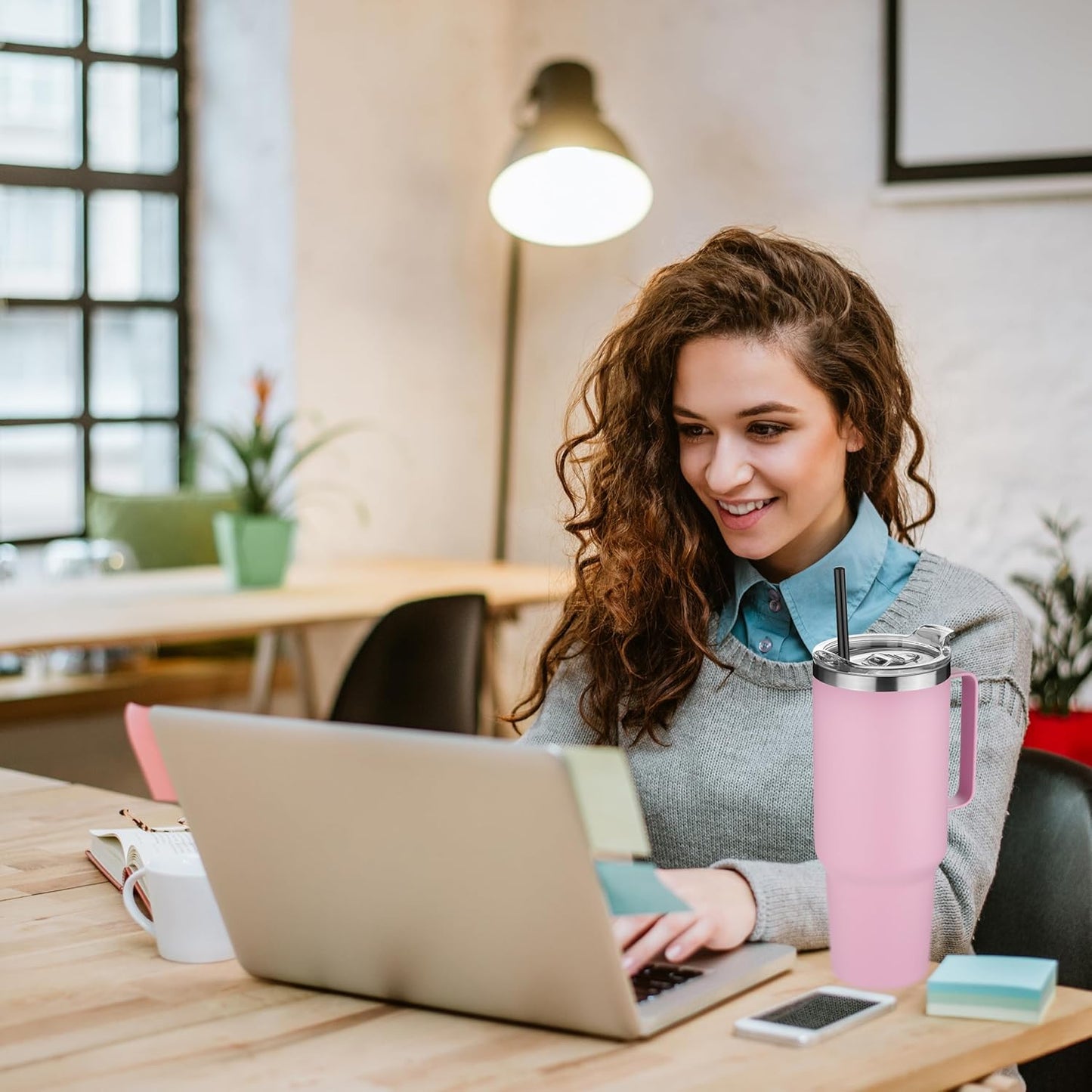 HASLE OUTFITTERS 40 oz Stainless Steel Tumbler with Handle, Vacuum Insulated Tumblers Bulk, Reusable Double Wall Travel Coffee Mug, Durable Powder Coated Water Bottle(Pink, 8)