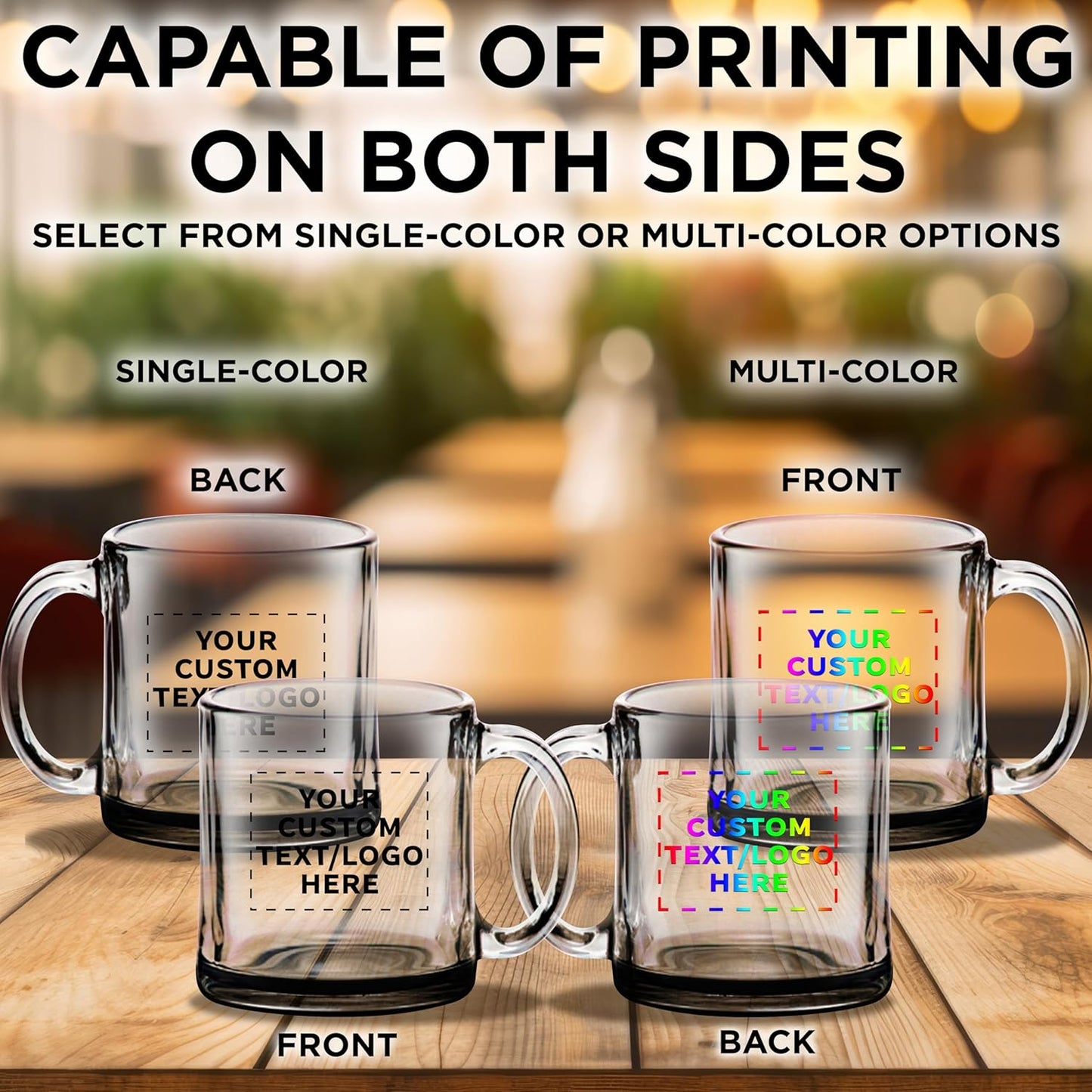 Custom Libbey Clear Glass Coffee Mugs 13 oz. Set of 10, Personalized Bulk Pack - Perfect for Coffee, Tea, Espresso, Hot Cocoa, Other Beverages - Black Bottom