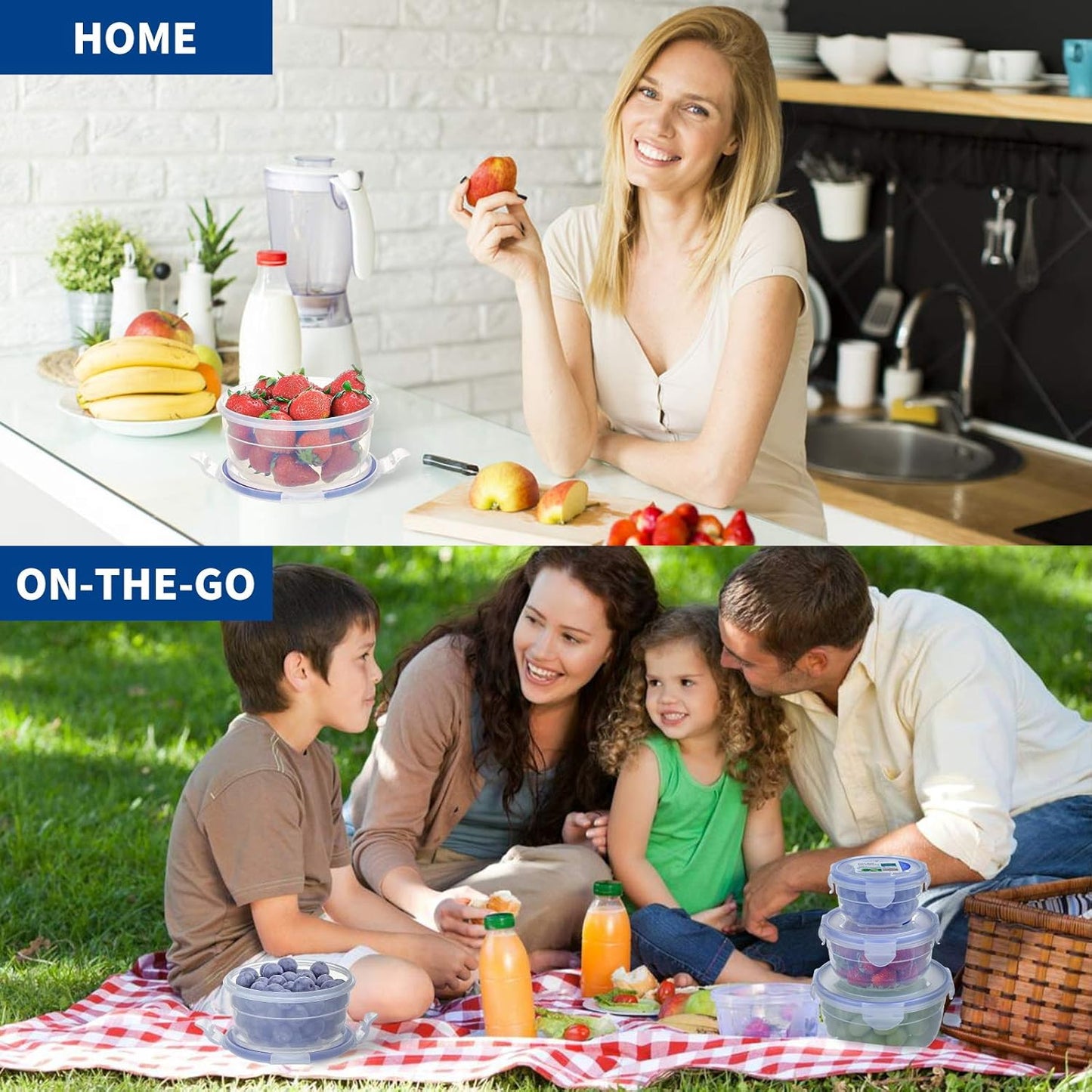 KIGI 4 PACK 20oz Plastic Round Bowls with Lid Leakproof Food Storage Container Set Small Meal Prep Containers Bento Box