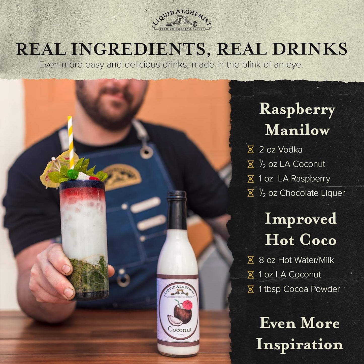 Liquid Alchemist Coconut Syrup for Drinks - Real Ingredients Make our Cream of Coconut Syrup a Perfect Pina Colada Drink Mix - Non-GMO & Vegan (25 oz)