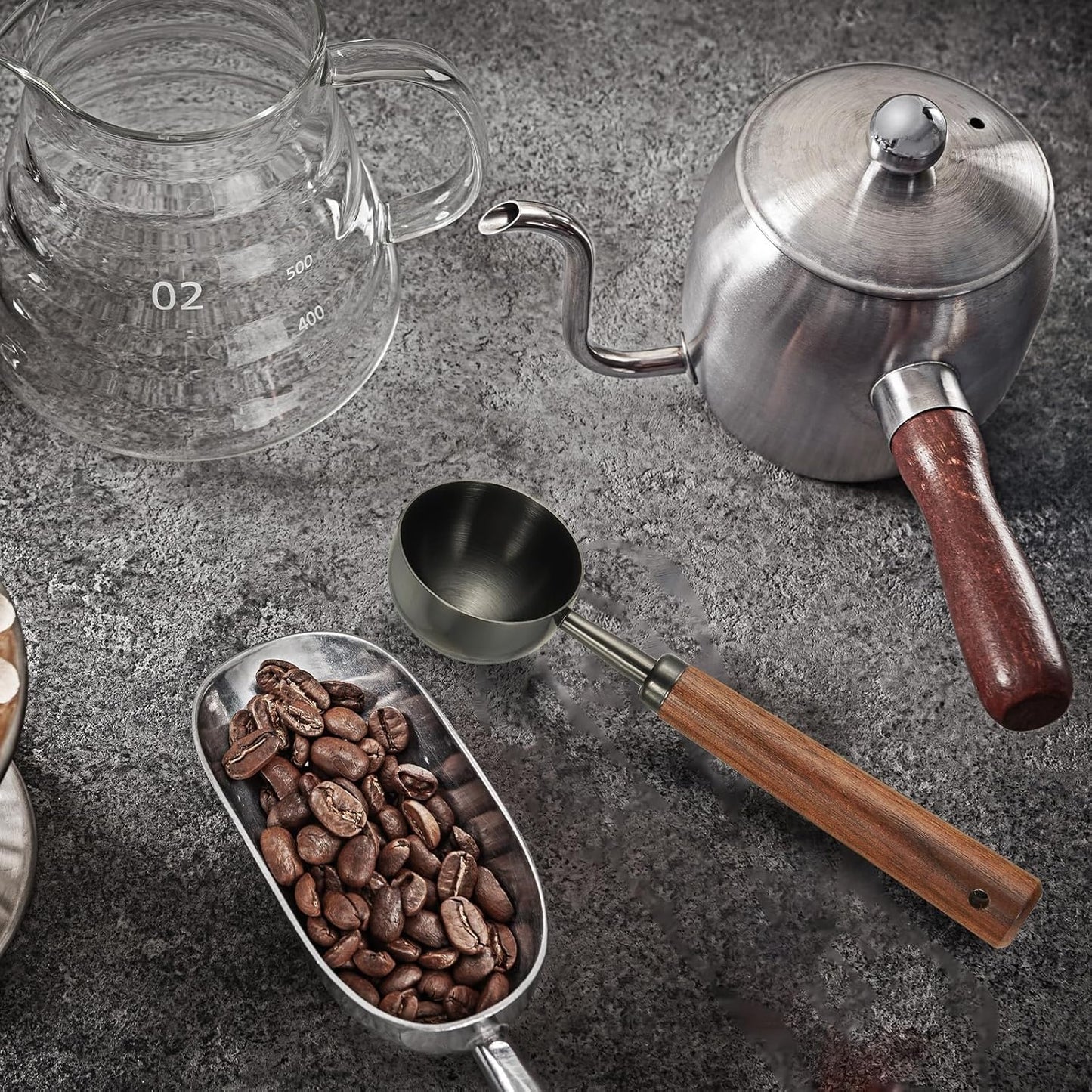 uxcell 2pcs Coffee Measuring Spoon, 4" x 0.7" 15ml Stainless Steel Coffee Scoop with Wood Handle for Ground Coffee or Loose Leaf Tea Silver