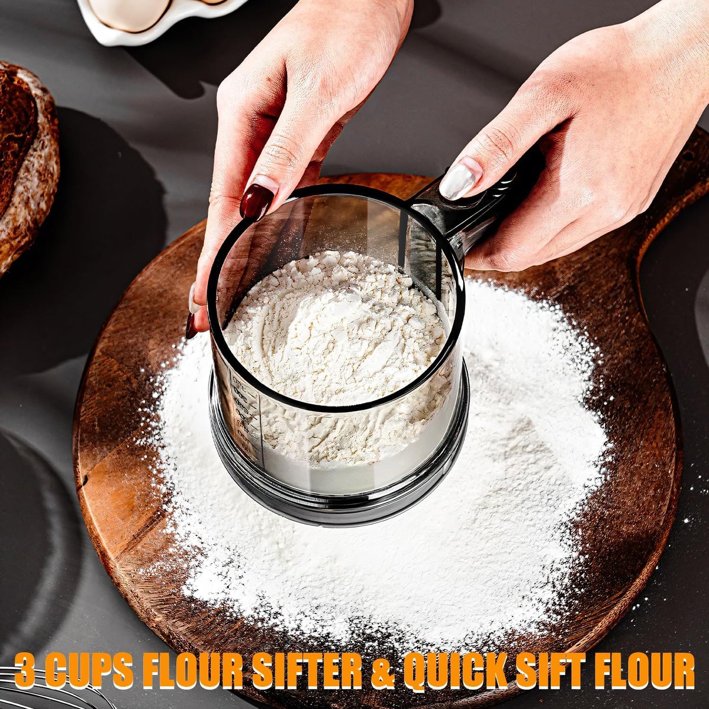 3 Cup Flour Sifter, Sifter for Baking Sifter Handheld Baking Sieve Food-Grade Double-Filter Stainless Steel Flour Sifter Non-Rust Sifter used for Rapid Screening of Flour Apricot Flour Sugar Powder