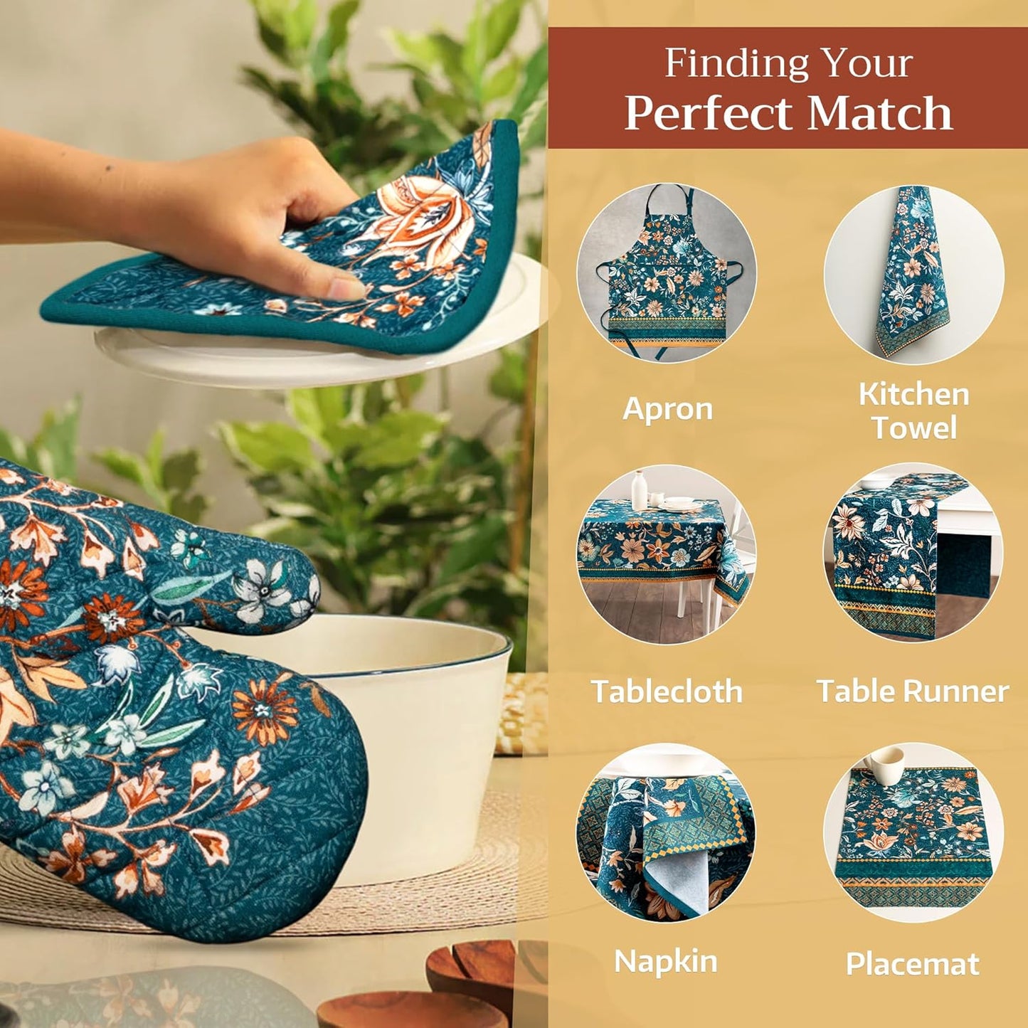 Maison d' Hermine Pot Holders Set 100% Cotton Heat Resistant Potholders 8" x 8" Hot Pads with Loop BBQ, Cooking, Baking, Grilling, Kitchen, Handling Hot Pans (Pack of 2, Luxury Loft-Dark Teal)