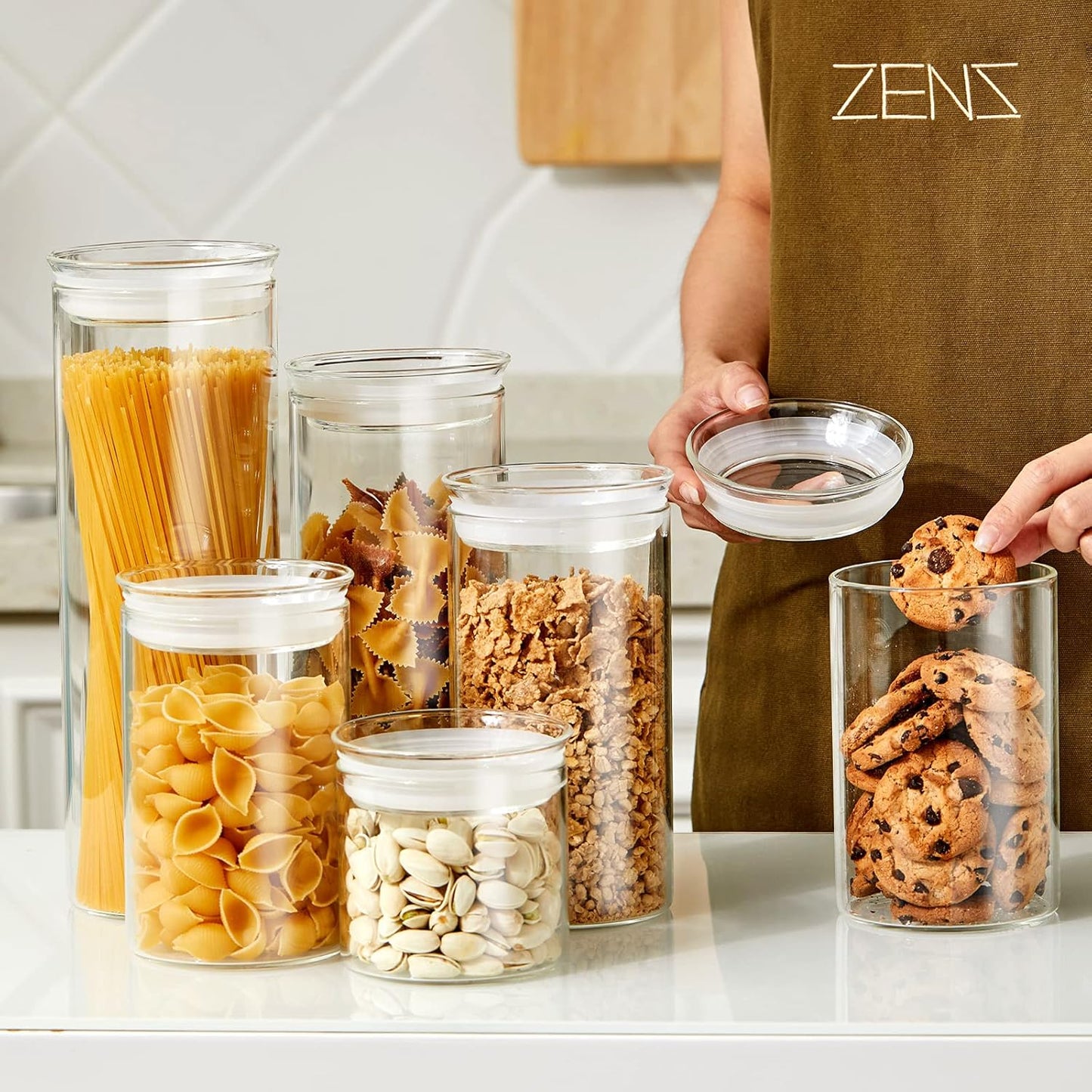 ZENS Glass Canisters Jar with Lid, Airtight Sealed 15 Fluid Ounce Spice Jars Sets of 2, Clear Small Kitchen Storage Containers for Herbs,Tea 4.76 x 3.15 IN