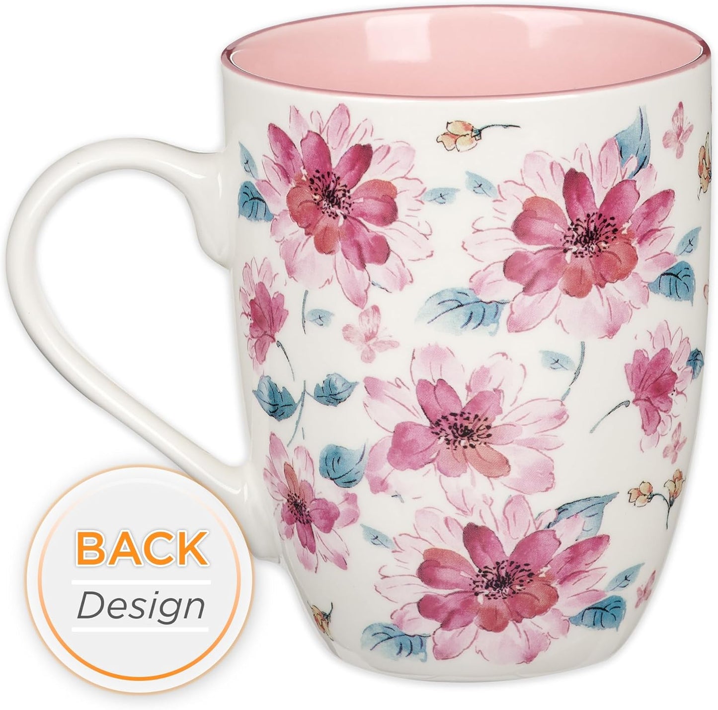 Christian Art Gifts Inspirational Ceramic Coffee & Tea Mug for Women: Strength & Dignity Encouraging Bible Verse Proverb, Microwave & Dishwasher Safe Drinkware, White, Pink & Fuchsia Floral, 12 oz.