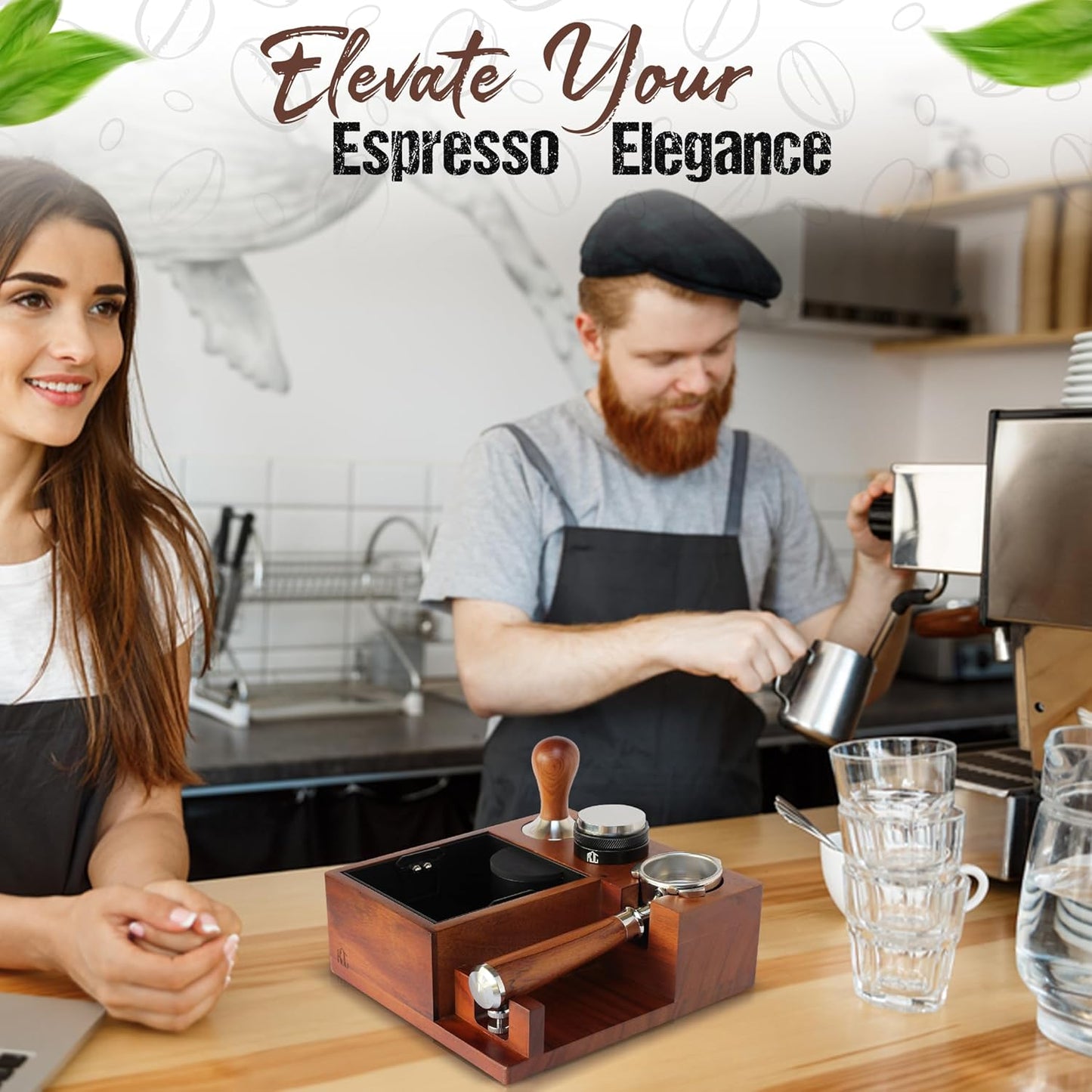 Espresso Knock Box & Tamping Station - Coffee Organizer Box for 58mm Tamper, Distributor, Portafilter Accessories - Includes Cleaning Brush