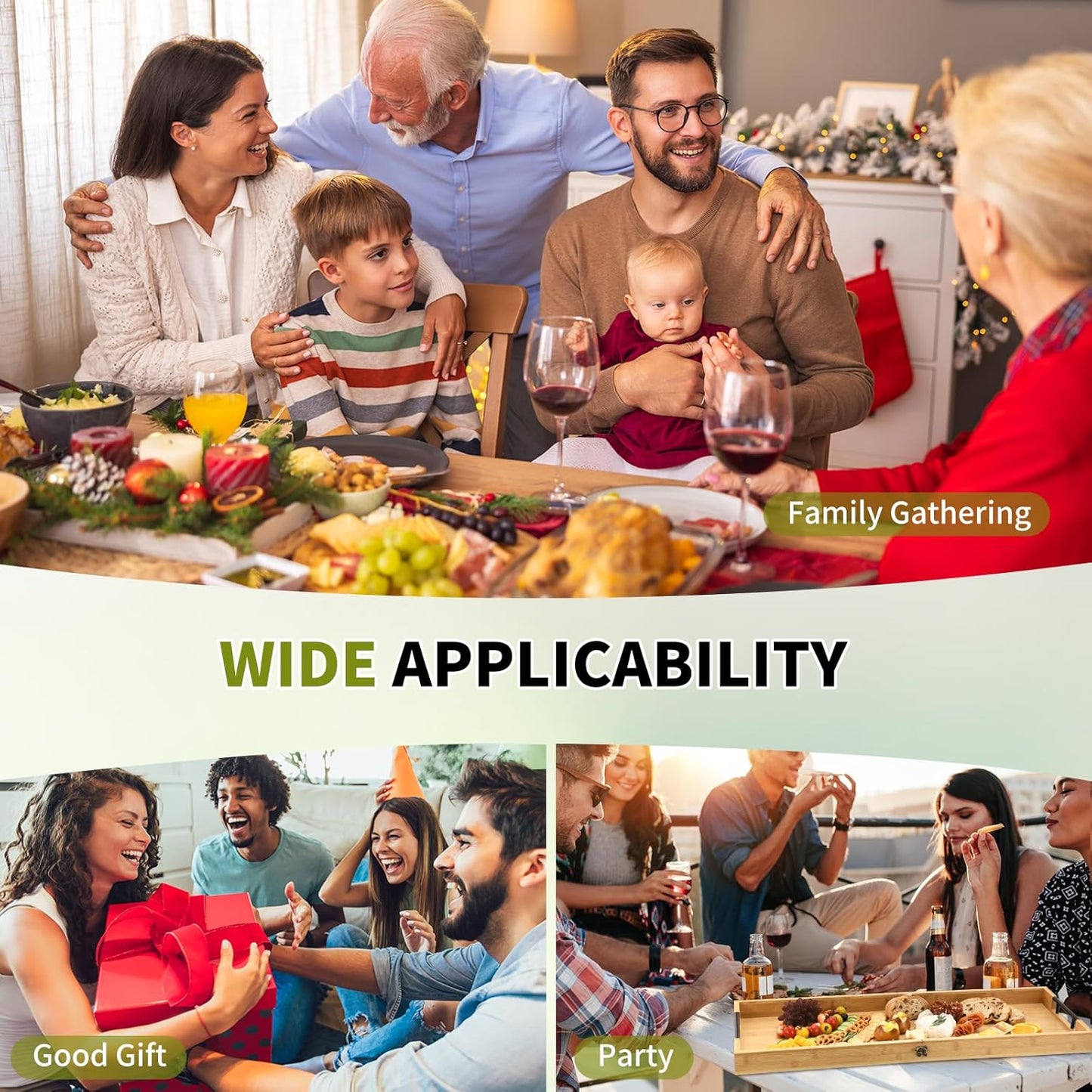 Large Charcuterie Board with Handles, 32 x 12 Inch Foldable Bamboo Serving Cheese Boards - Serving Platter for Meat, Party Appetizers, Outdoor & Fruit