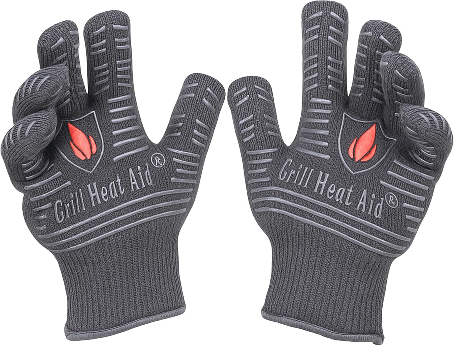 GRILL HEAT AID BBQ Grill Gloves Heat Proof for Grilling – Fireproof 1472°F Heat-Resistant Grill Mitts for Outdoor Barbecue and Smoker, Campfire, Fire Pit, Oven Glove with Fingers for Baking Pizza
