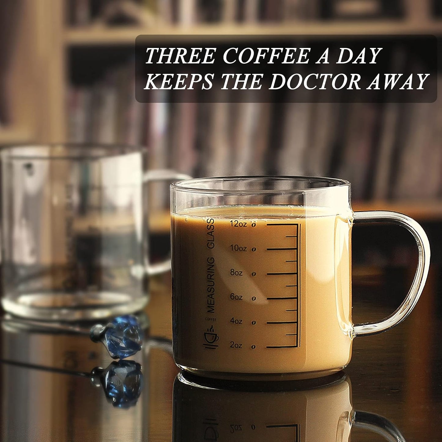 LUXU Glass Coffee Tea Cups Set of 2,Clear Coffee Mugs for Hot or Cold Beverages,Large Wide Mouth Drinking Glasses,Perfect for Mocha,Latte,Milk,Cappuccino,Water and Juice -14 oz Measuring Cups