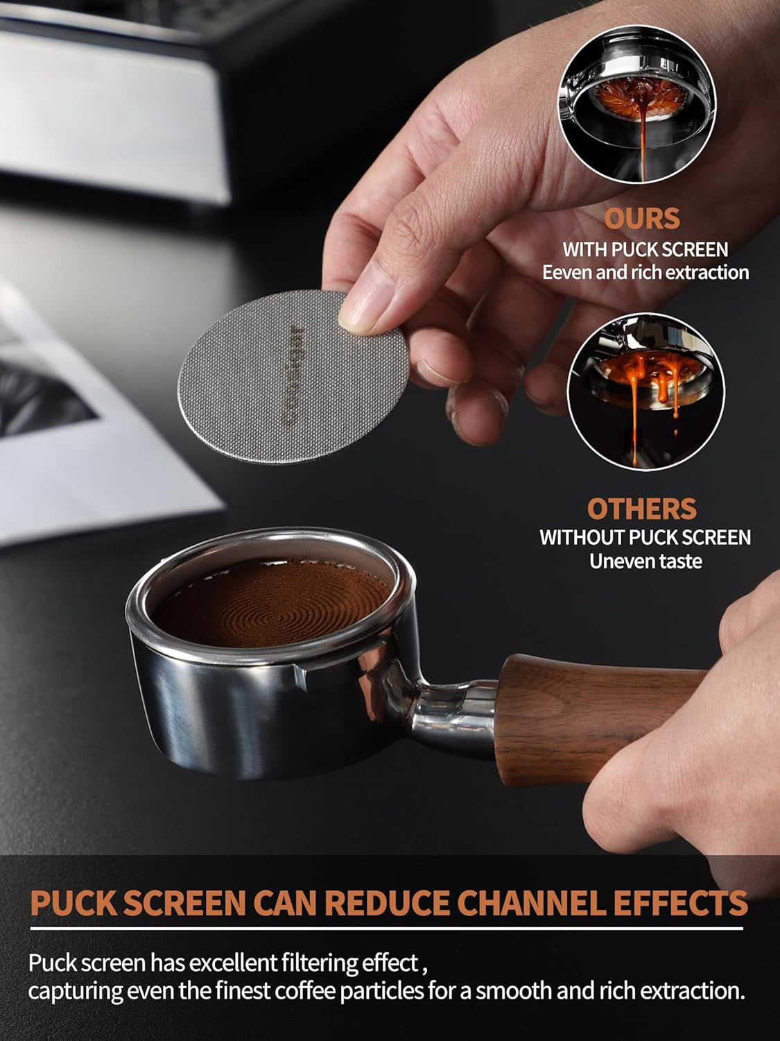 58mm Bottomless Portafilter | Fits for Gaggia machines| Stainless Steel portafilter and Walnut wood Handle|Espresso Machine Accessories(Walnut)