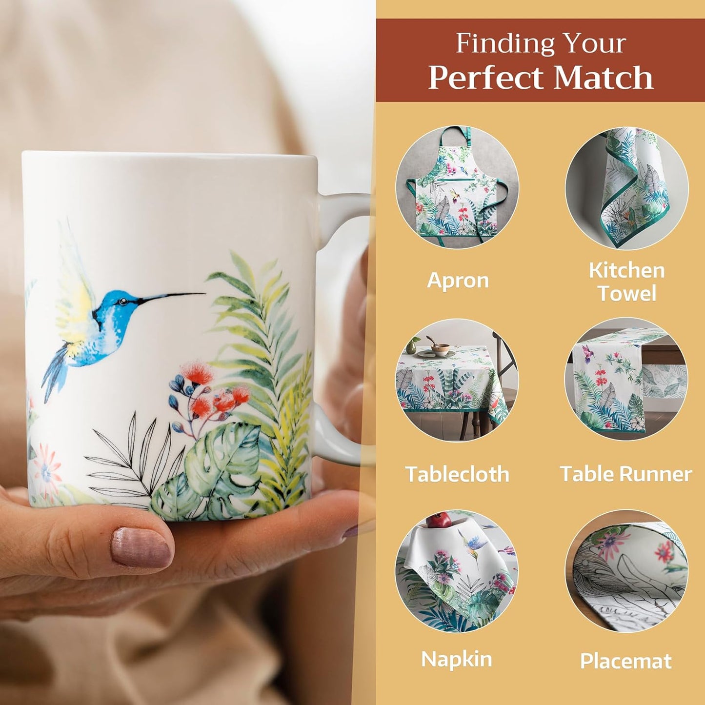 Maison d' Hermine Coffee Mug with Handles Fine Bone China Mugs Pack of One Tea Cups for Hot Beverages Cappuccino Latte Home Restaurant Office Perfect for Gift (Tropiques - Hummingbird, 12 Ounce)