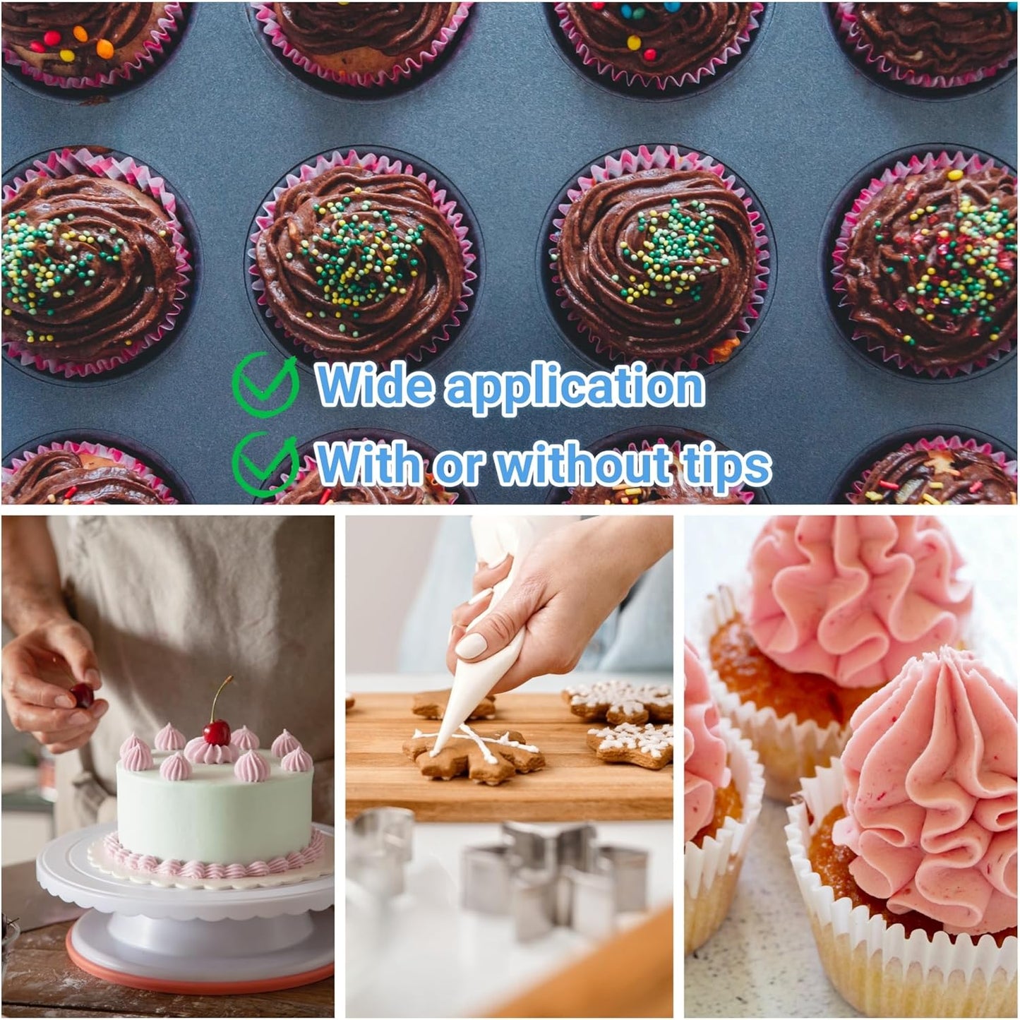 XXL 23 Inch Extra Large Piping Bags 200 Pack - Disposable Pastry Bags - Thick Anti-Burst Pastry Icing Frosting Piping Bags For Decorating Cupcakes Cakes Cookies (Large 23 Inch-200 Pack)