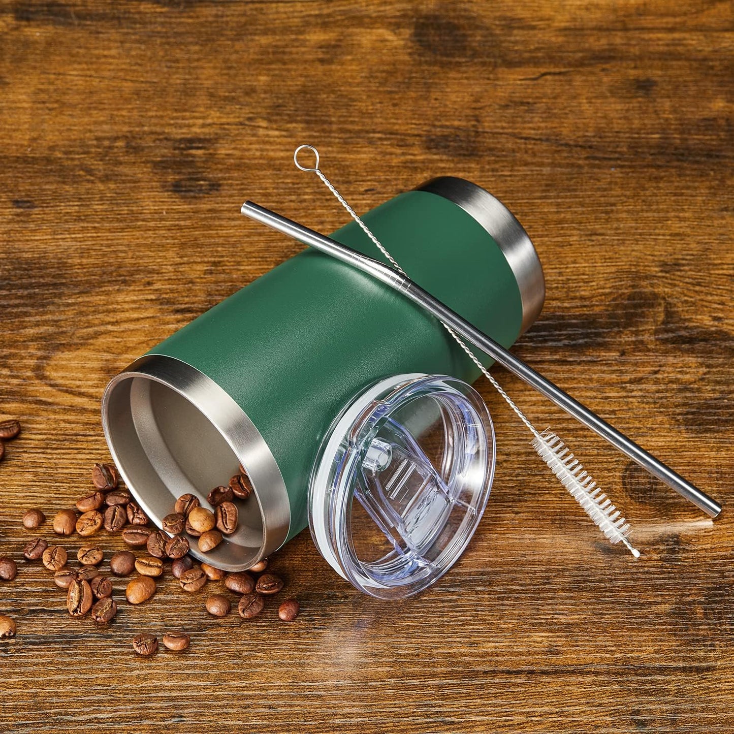 COMOOO 20oz Tumbler Bulk Double Wall Vacuum Insulated Travel Mug, Stainless Steel Tumbler with Lid and Straw Durable Powder Coated Insulated Coffee Cup for Cold & Hot Drinks (Dark Green, 4 pack