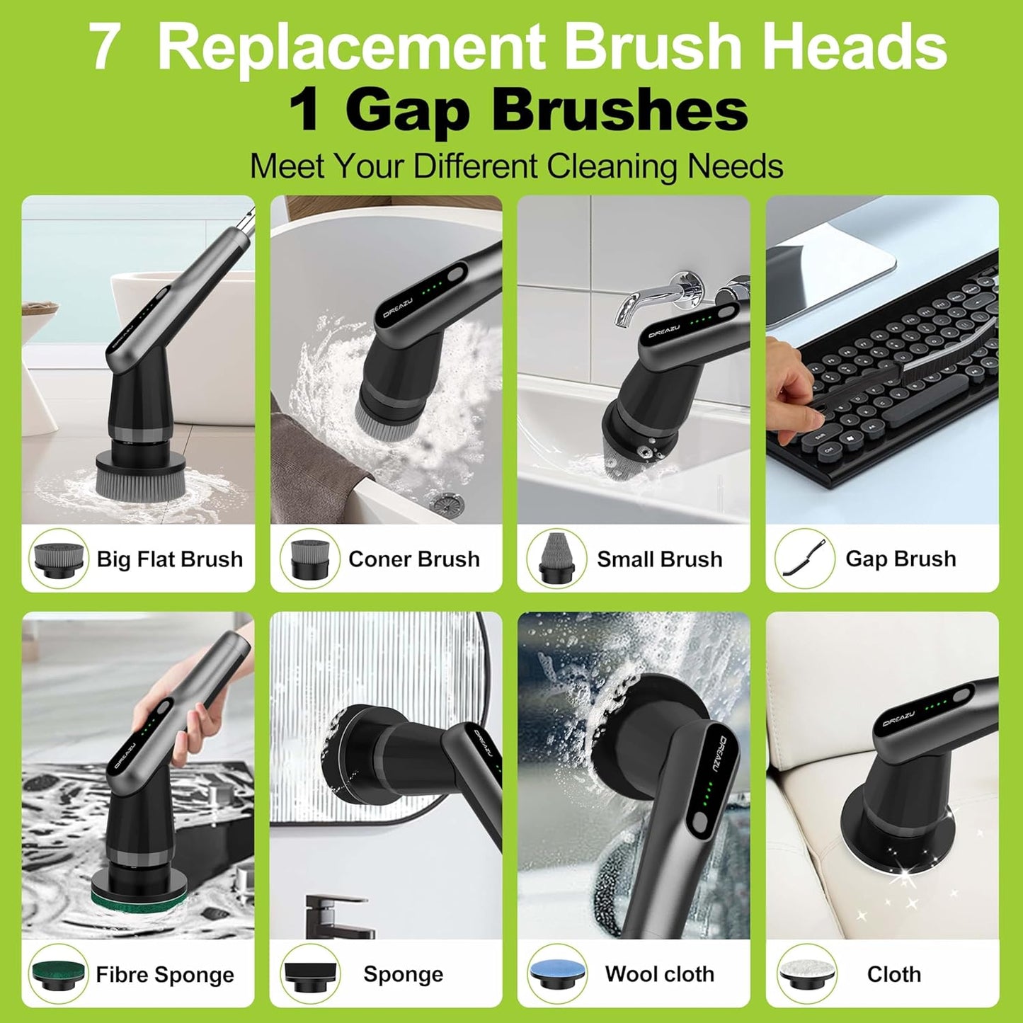 G2-Pro Electric Spin Scrubber - Upgraded 12-in-1 Scrubber Brush Electric, Retractable Handle & 2-Speed for Bathroom, Bathtub, Kitchen, Tile Floors(White/Gray Brush Head)