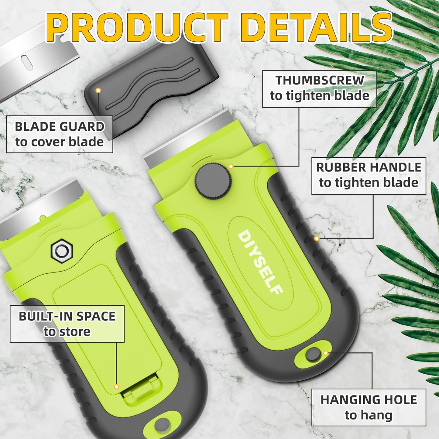 DIYSELF 1 Pack Razor Blade Scraper with 15 Extra Blades, Scraper Tool for Cleaning Window, Paint, Cooktop, Oven, Glass Stove Top Scraper, Razor Scraper with Buit-In Blade Storage (Green)