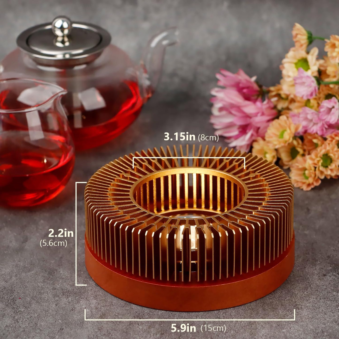 KAYCROWN Teapot Warmer, Tea Warmer with Tealight Holder, Teapot Heater for Heating Tea, Coffee, Milk, Food, Aluminum Alloy, Rose Gold