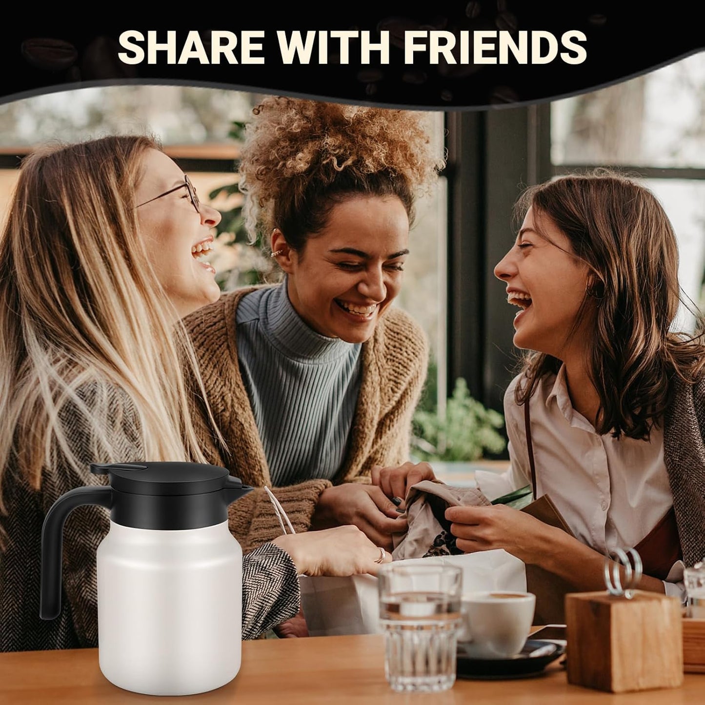 34Oz Thermal Coffee Carafes For Keeping Hot/Cold, Stainless Steel Coffee Carafe, Dustproof Insulated Water Carafe for Party/Home, Cream