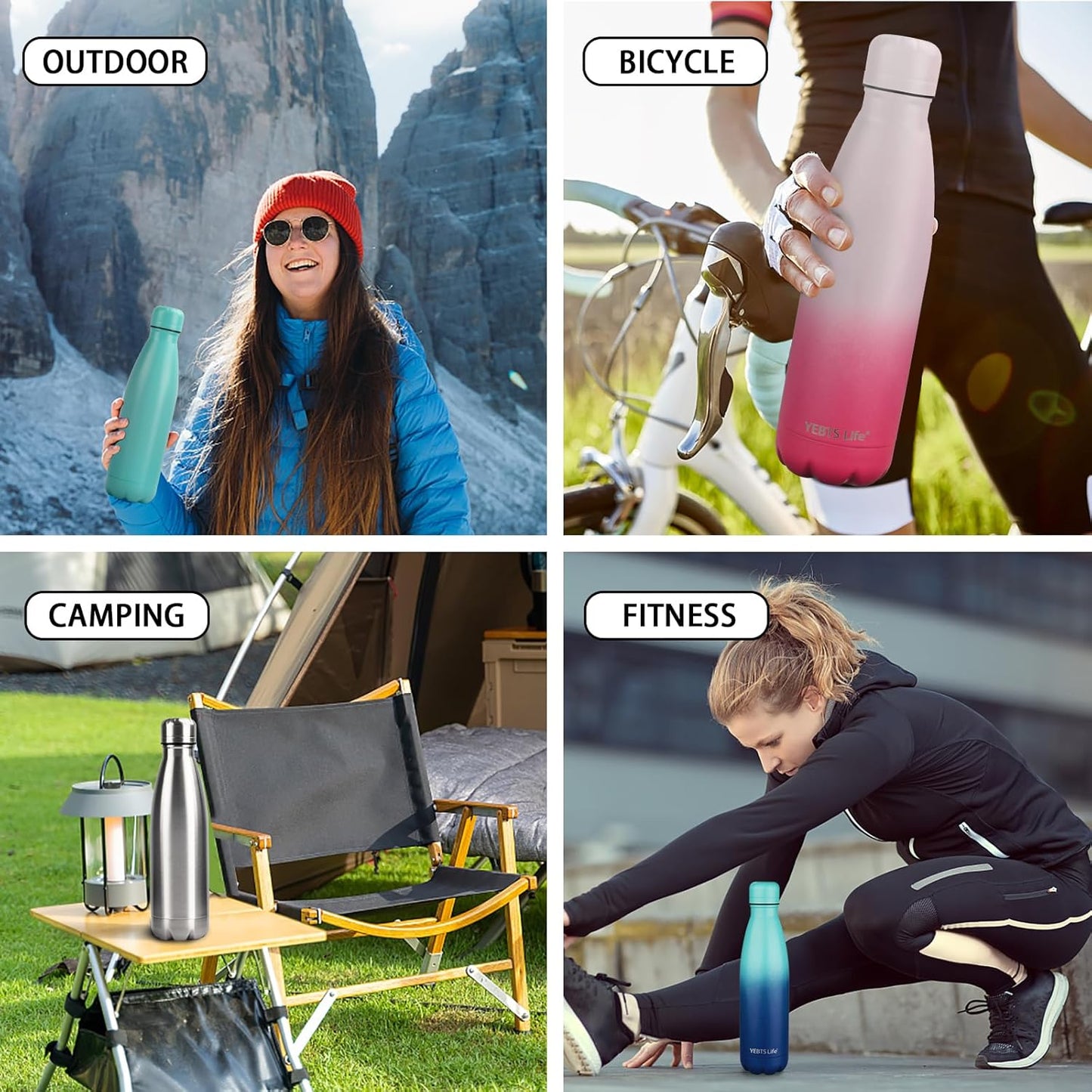 Insulated Water Bottle,2 Pack-17oz Stainless Steel Water Bottles with straw lid,Metal Sports Water Bottles for Boys,Girls,Double Wall Vacuum BPA-Free Flask for Sports (Sunset & Sea)