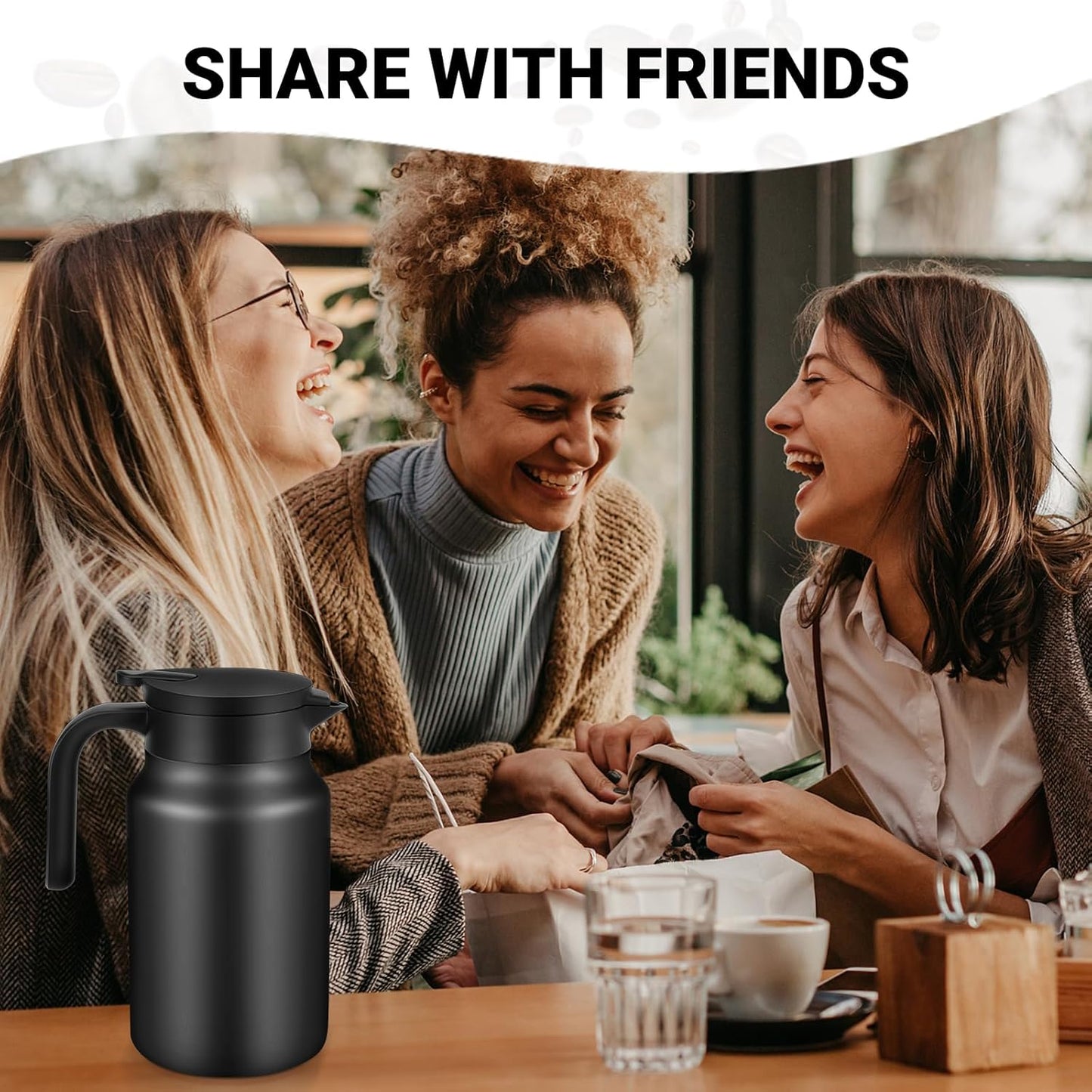 51Oz Thermal Coffee Carafes For Keeping Hot/Cold, Stainless Steel Coffee Carafe, Dustproof Insulated Water Carafe for Party/Home,Black